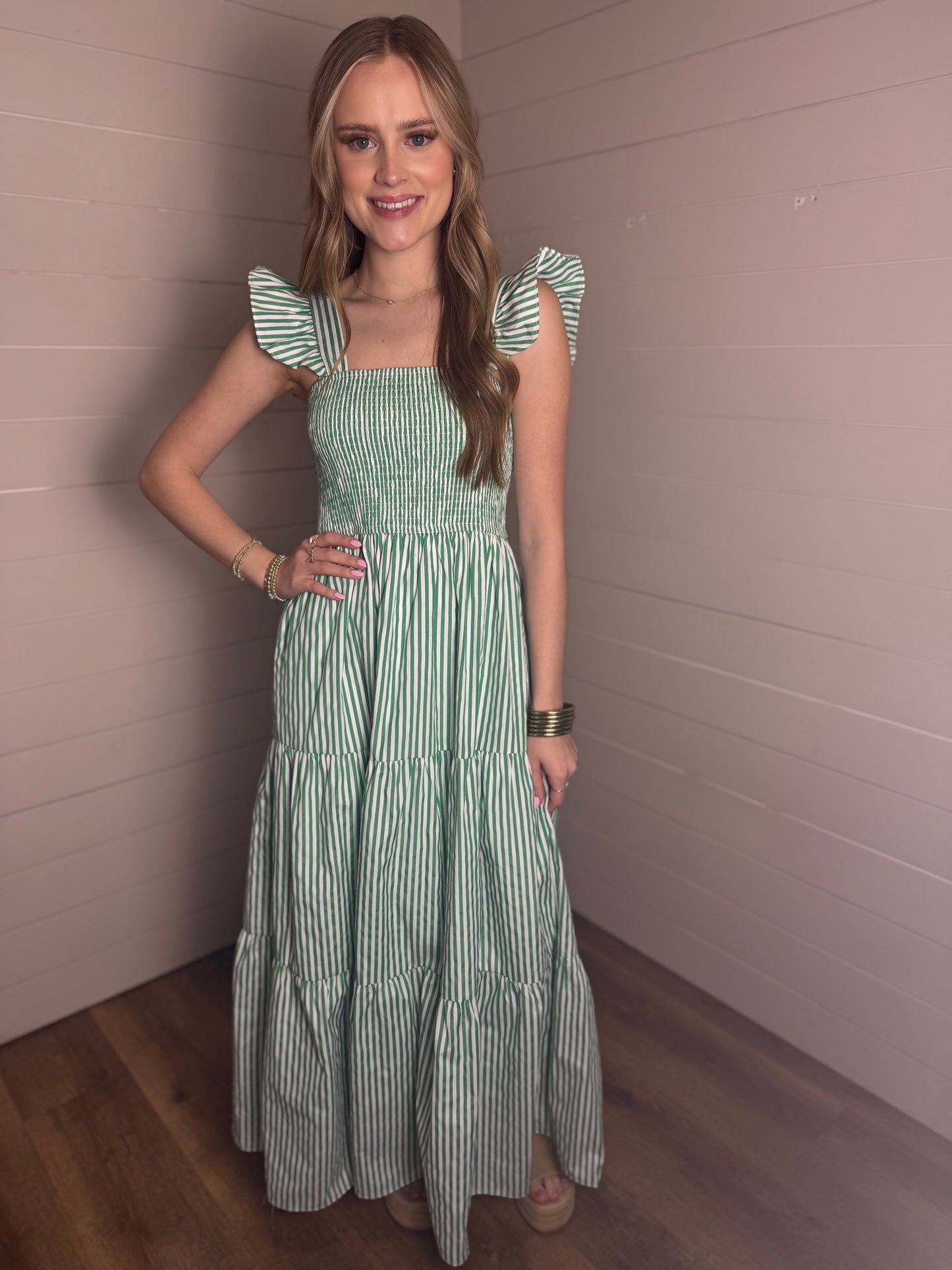 Suse Stripe Tiered Maxi in Green