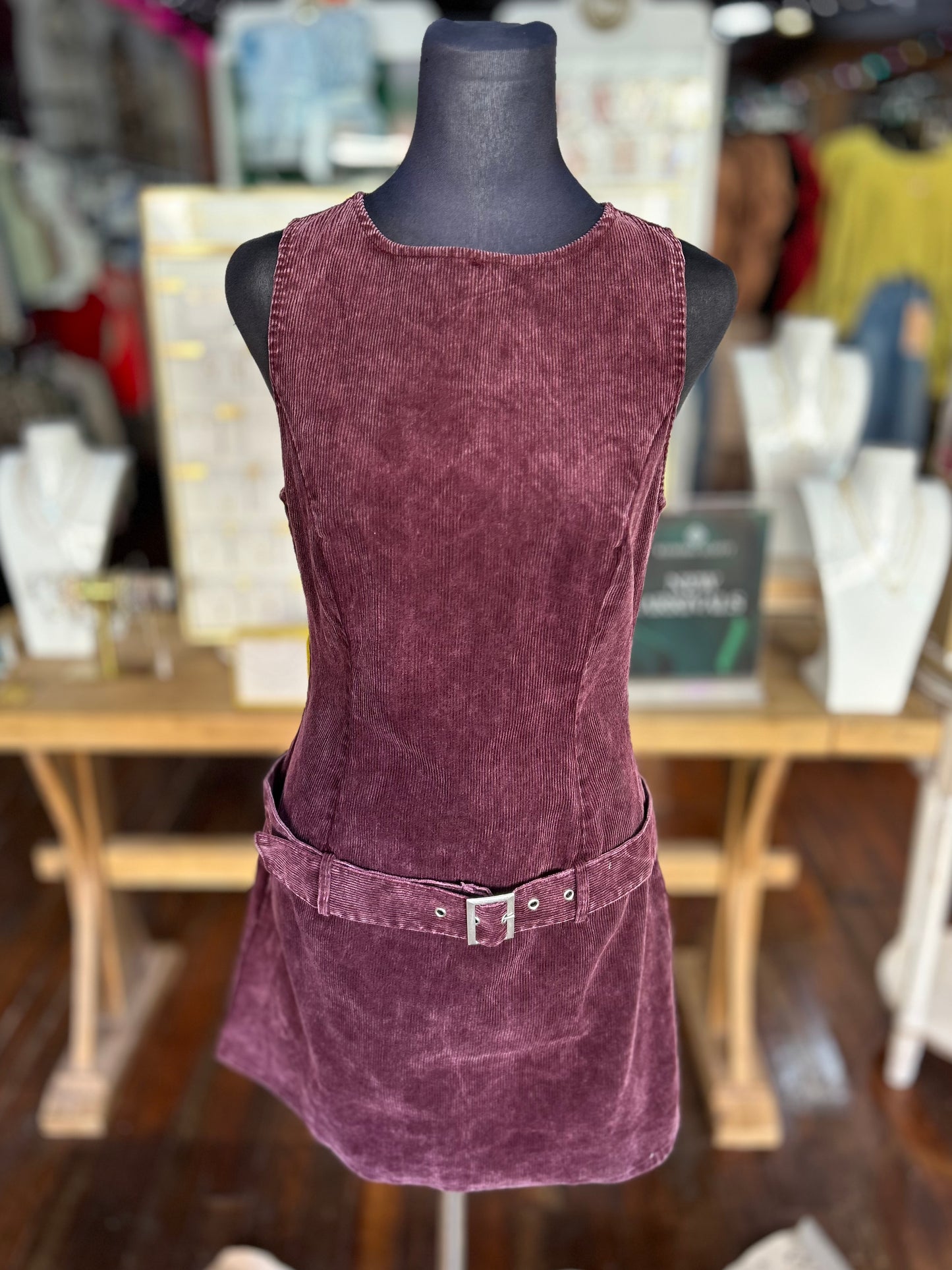Dark Maroon Mini Dress w/ Belt
