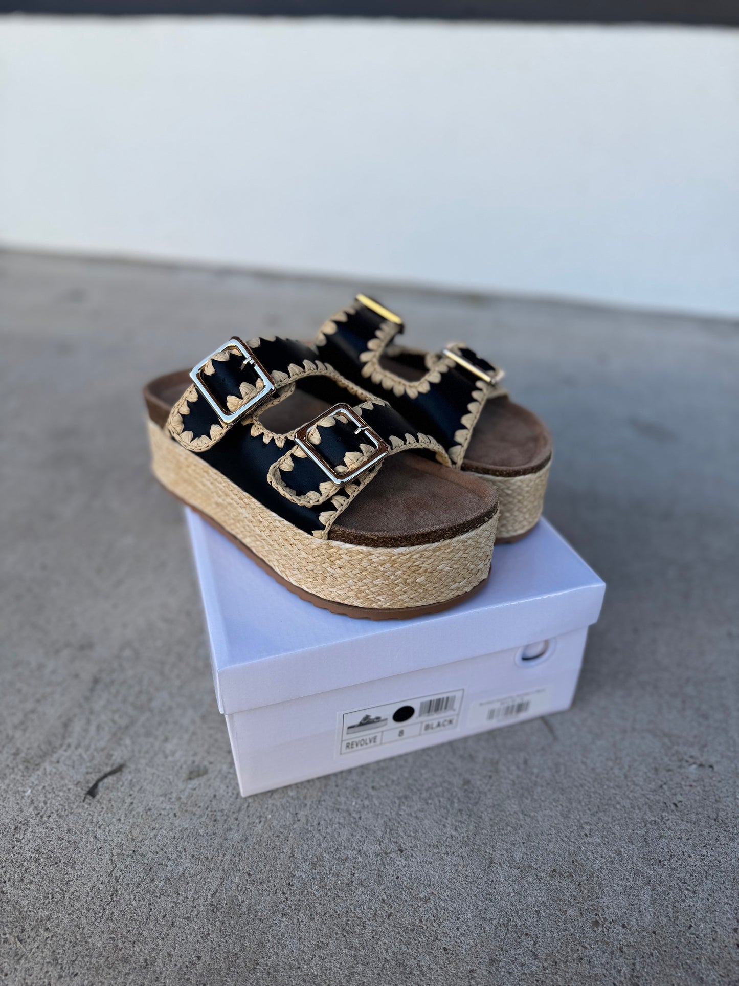 Buckled Espadrille Sandals in Black