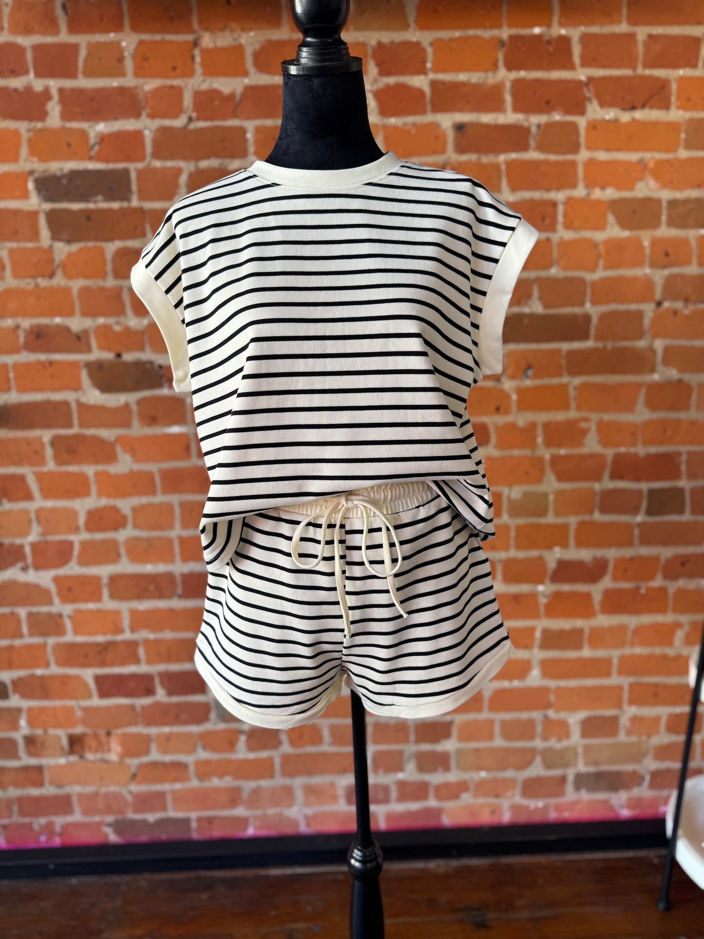 Terry Striped Set in Ivory/Black