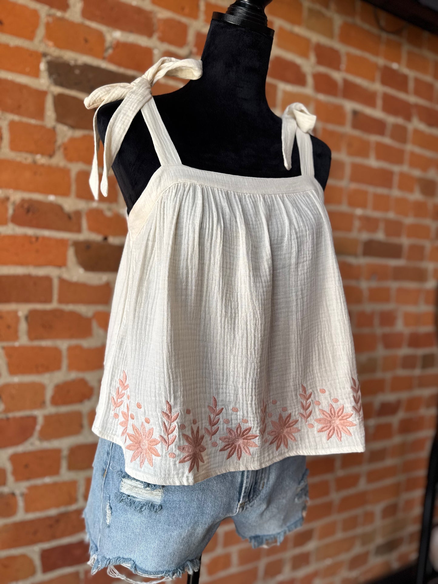 Natural Blush Embroidery Top
