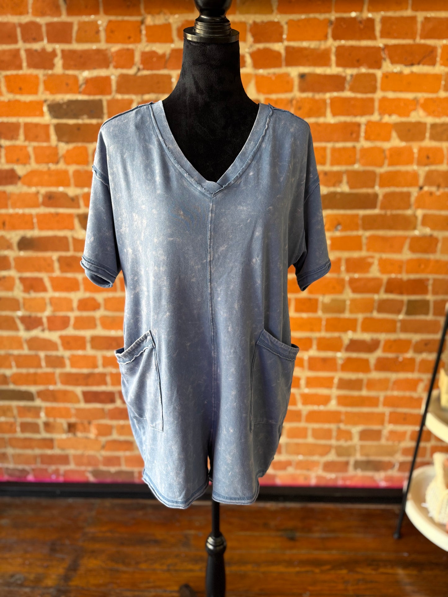 Washed Romper in Den Blue