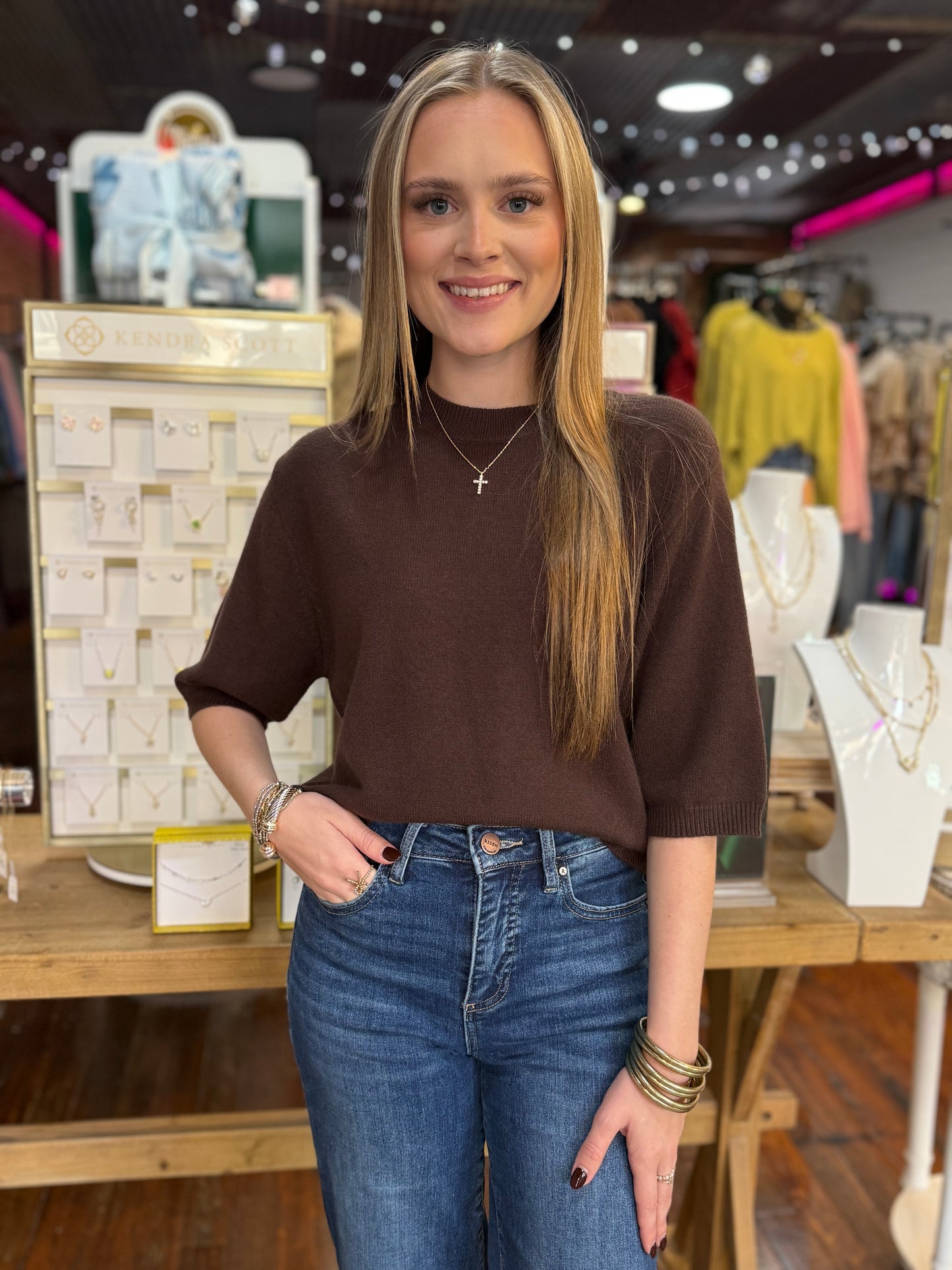 Brown Short Sleeve Sweater Top MM