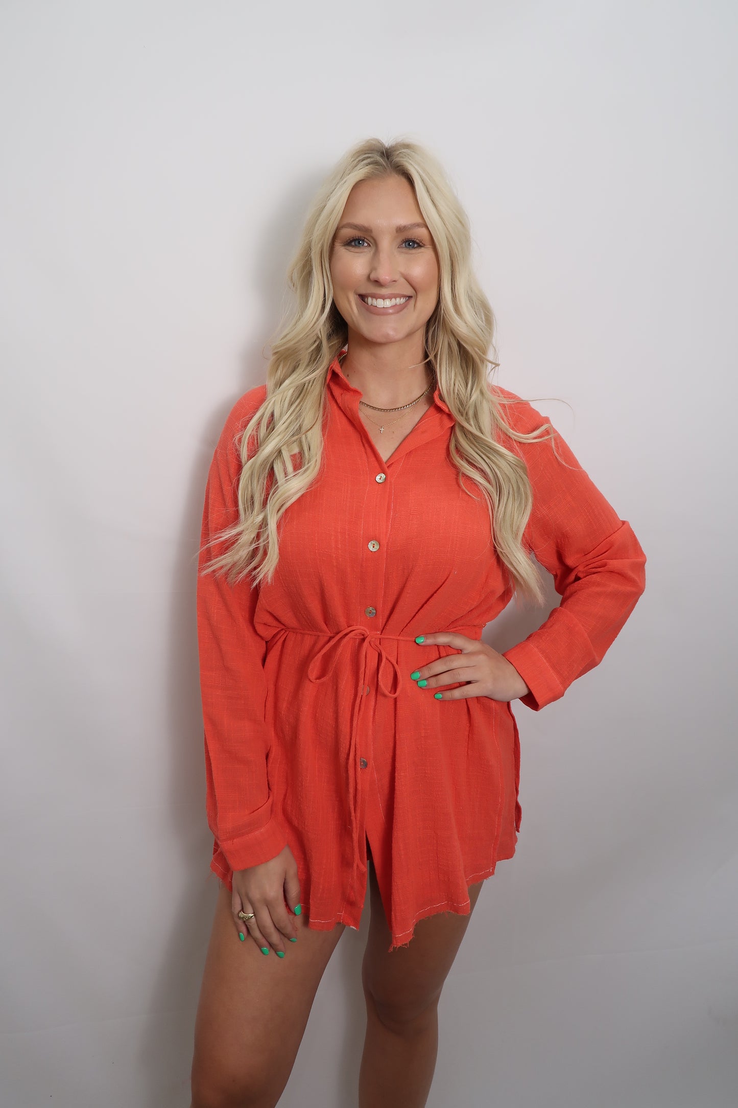 Coral Red Shirt-Romper