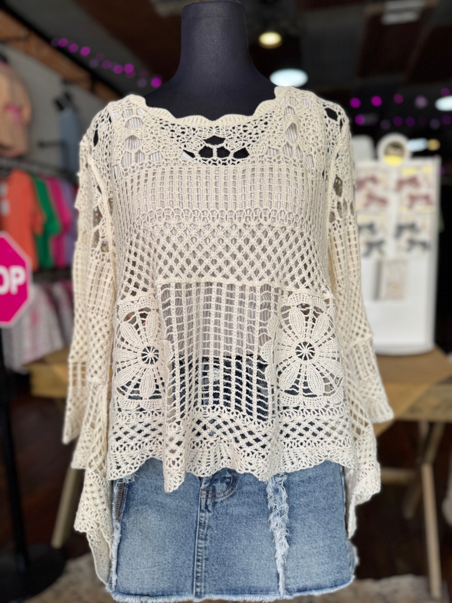 Cream Crochet Sweater