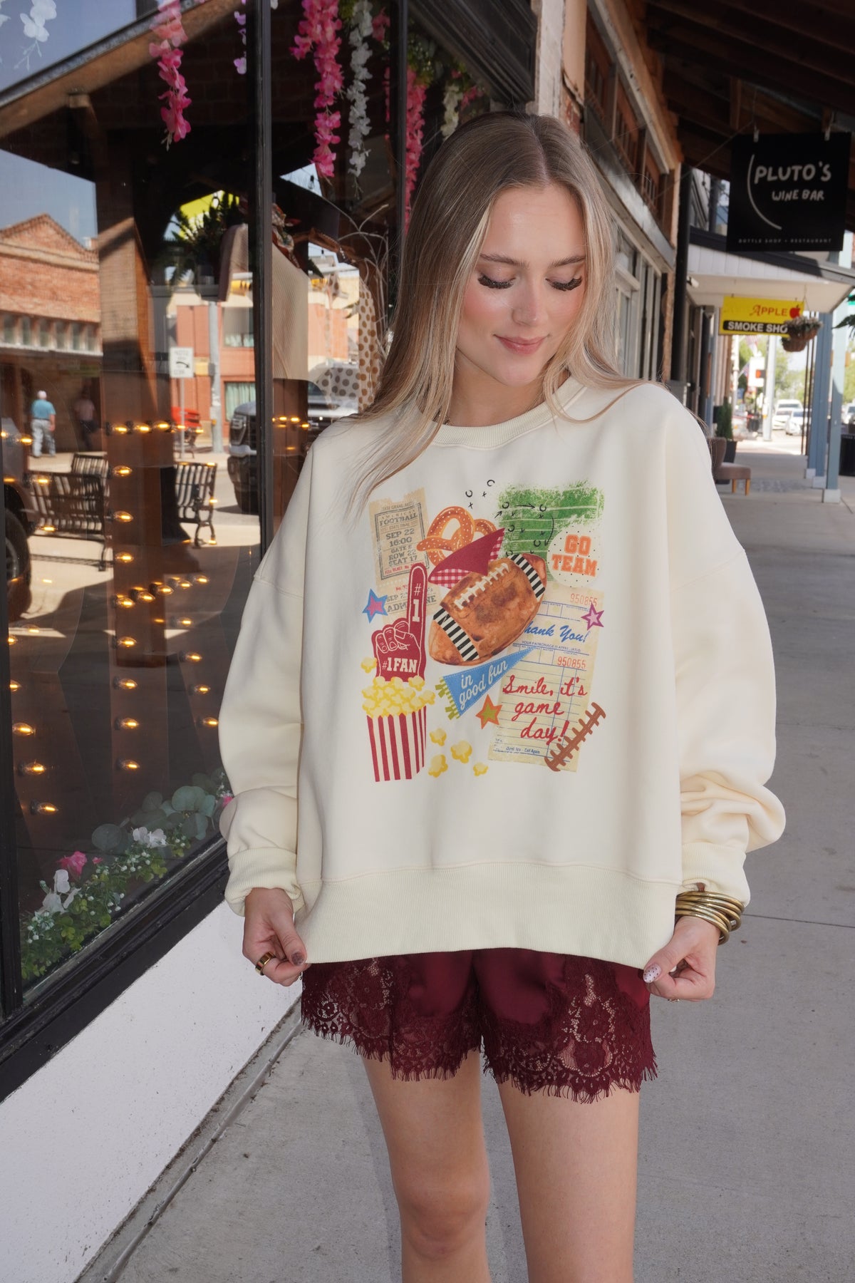 Football Collage Crop Sweatshirt