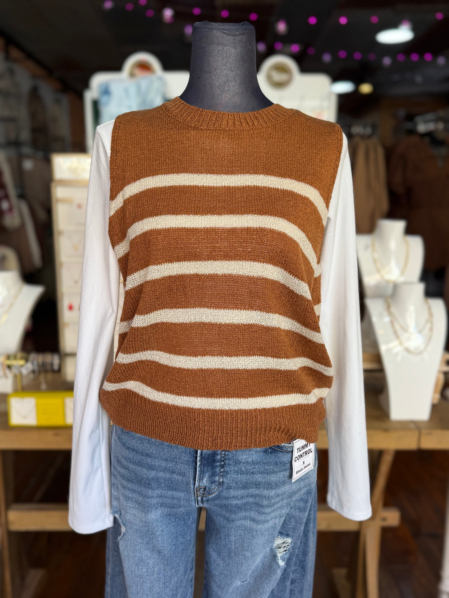 Copper Cream Stripe Sweater Top