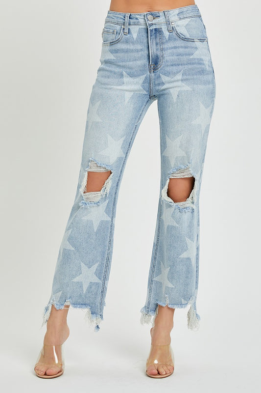 Star Printed Straight Crop Jeans x Risen