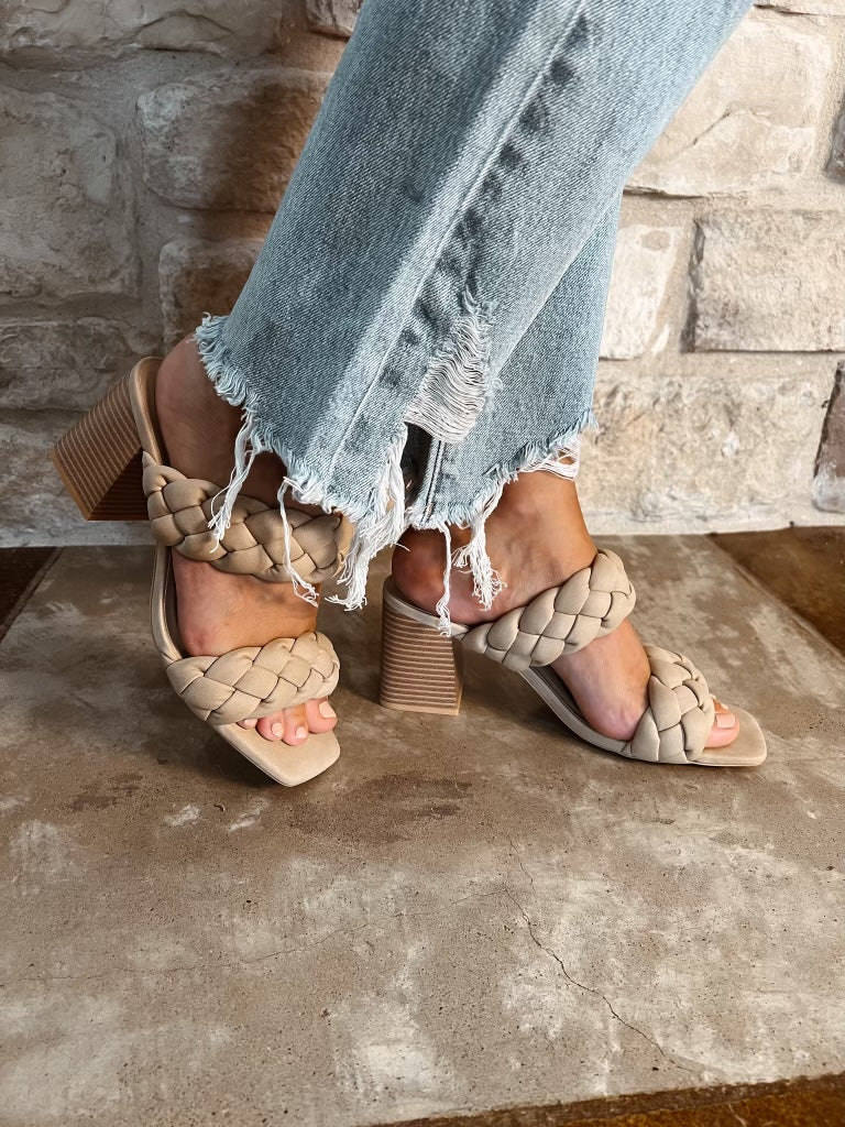 Braided Block Heels in Taupe