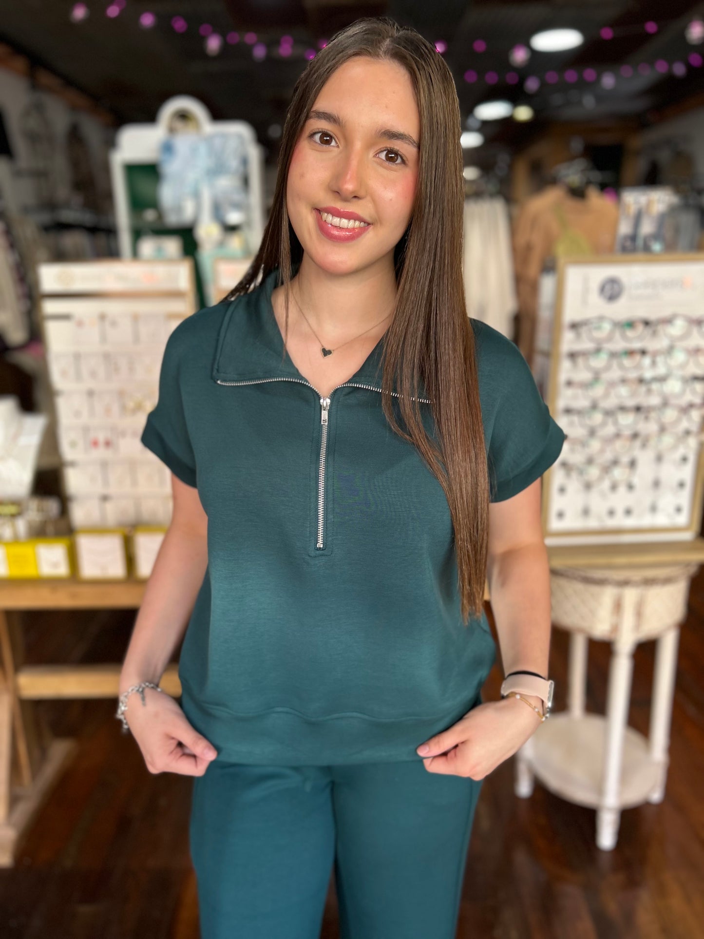 Deb Deep Green Half Zip Top
