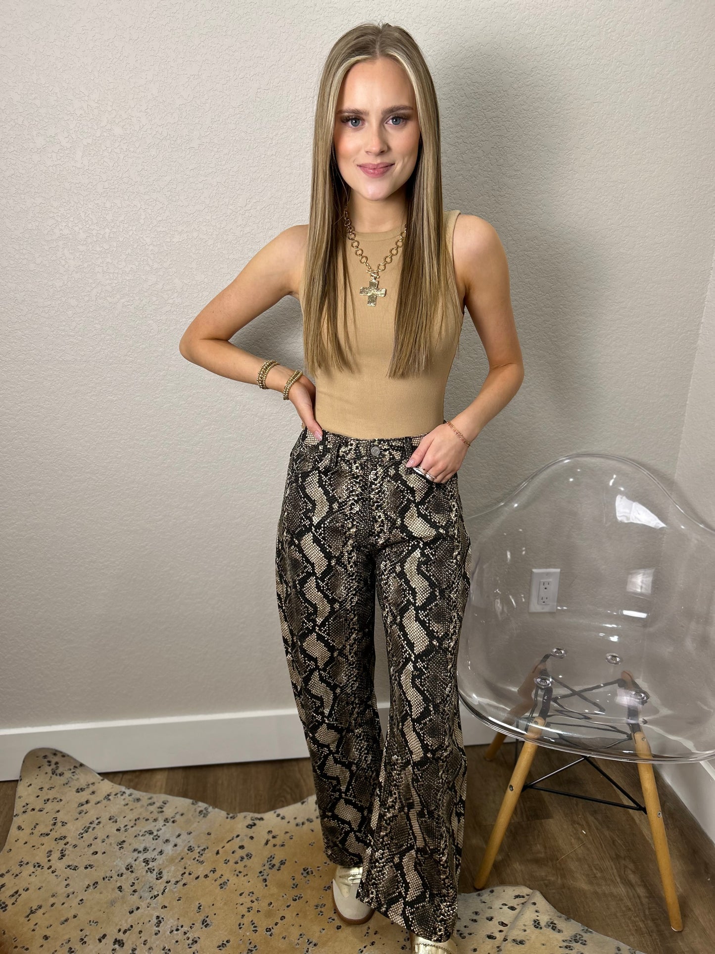 Snakeskin Stretch Barrel Pants