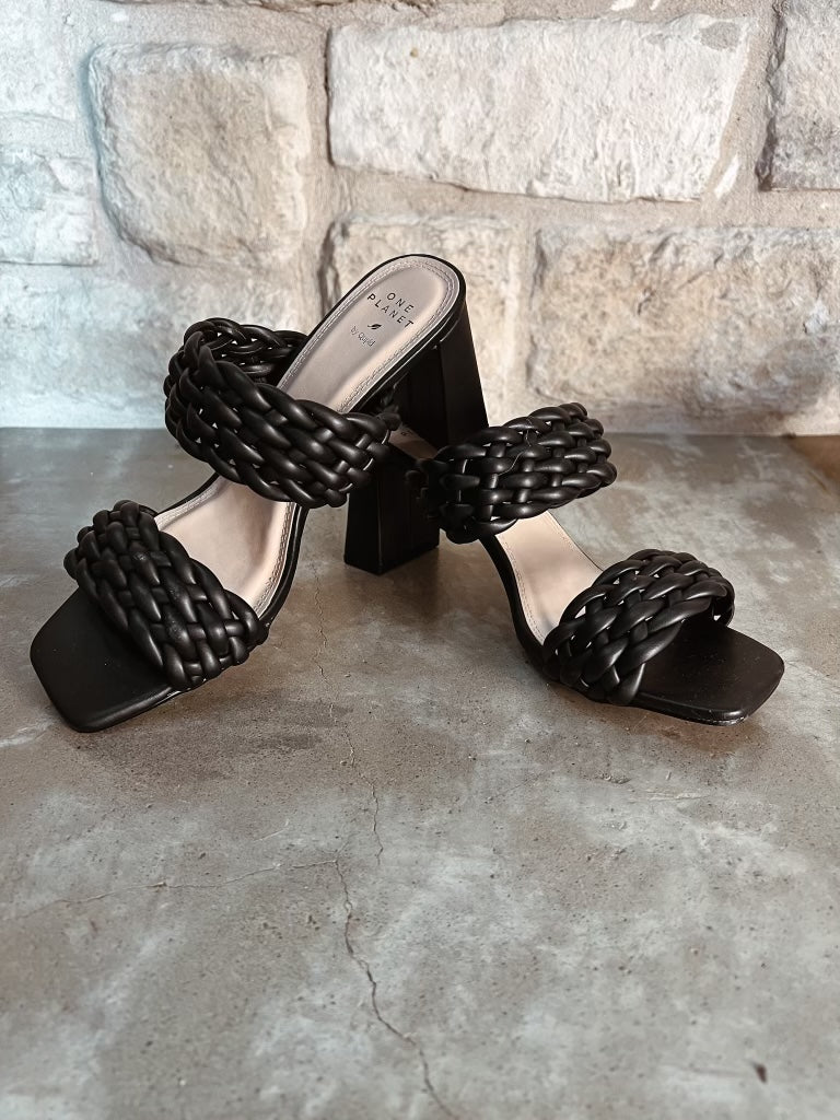 Braided Block Heels in Black
