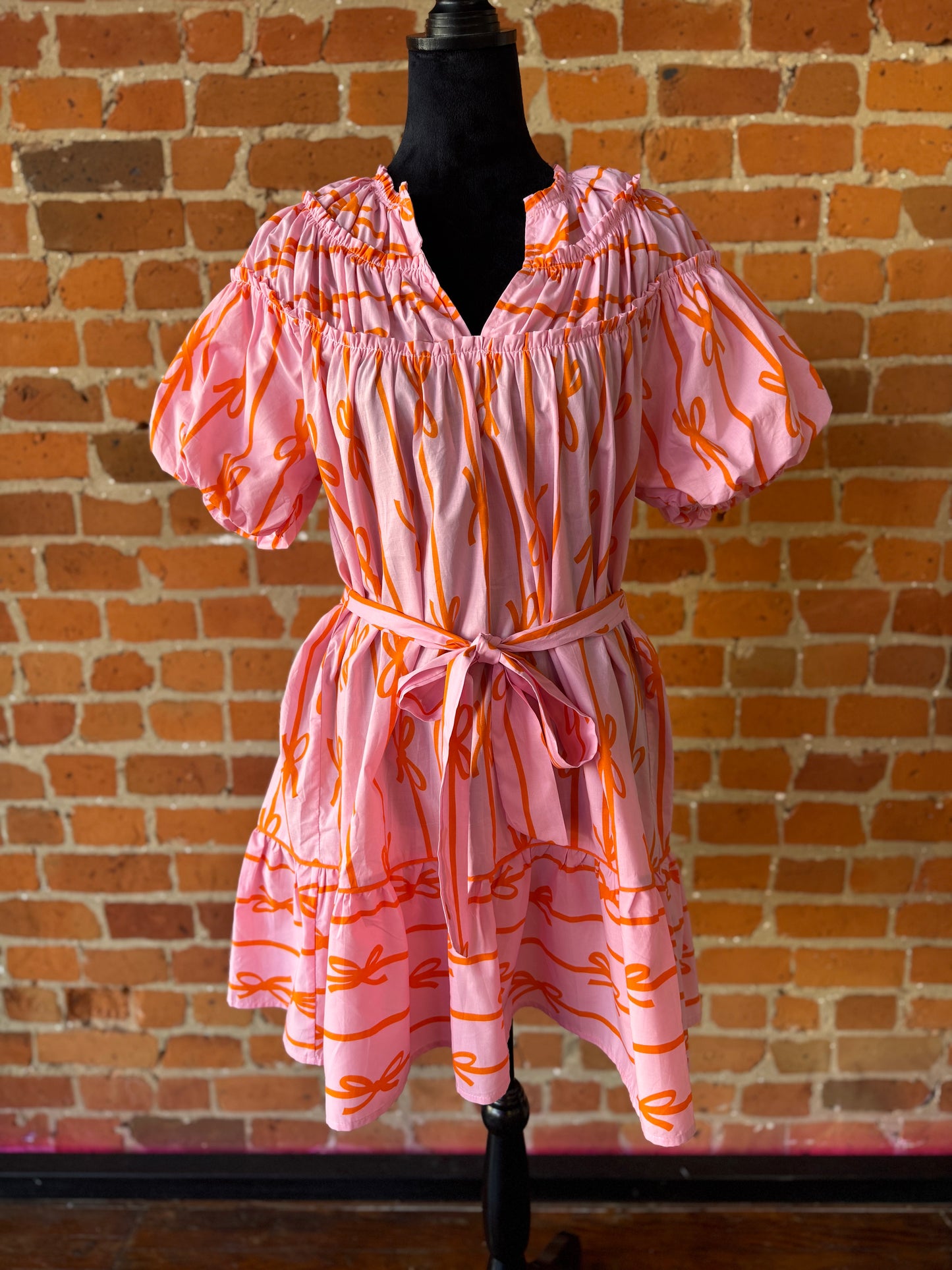 Pretty Bow Dress in Pink-Orange
