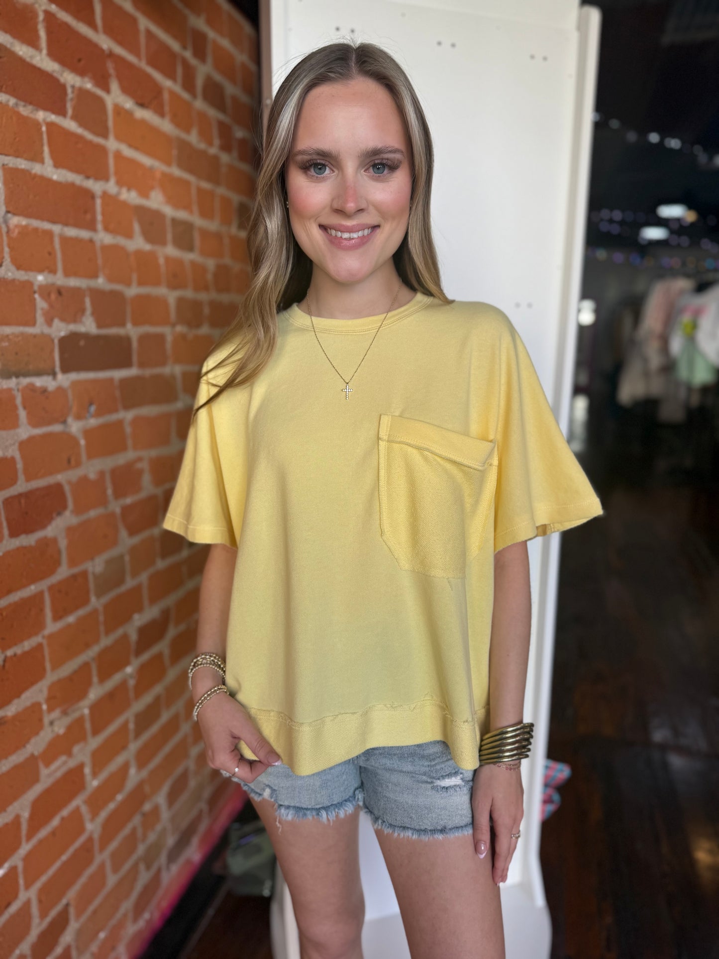 Oversized Offset Pocket Top in Yellow