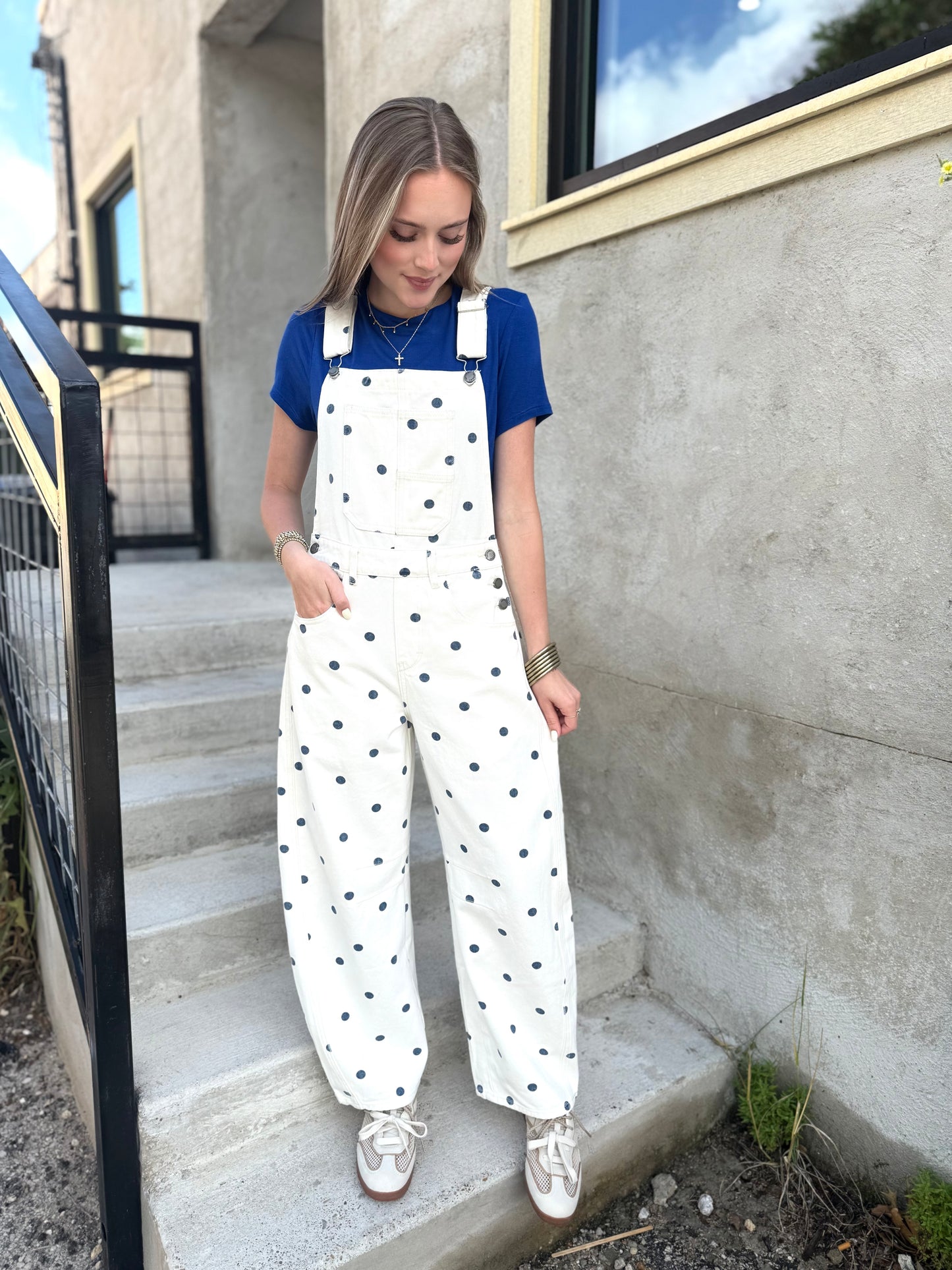 Chic Polka Dot Overalls in Navy