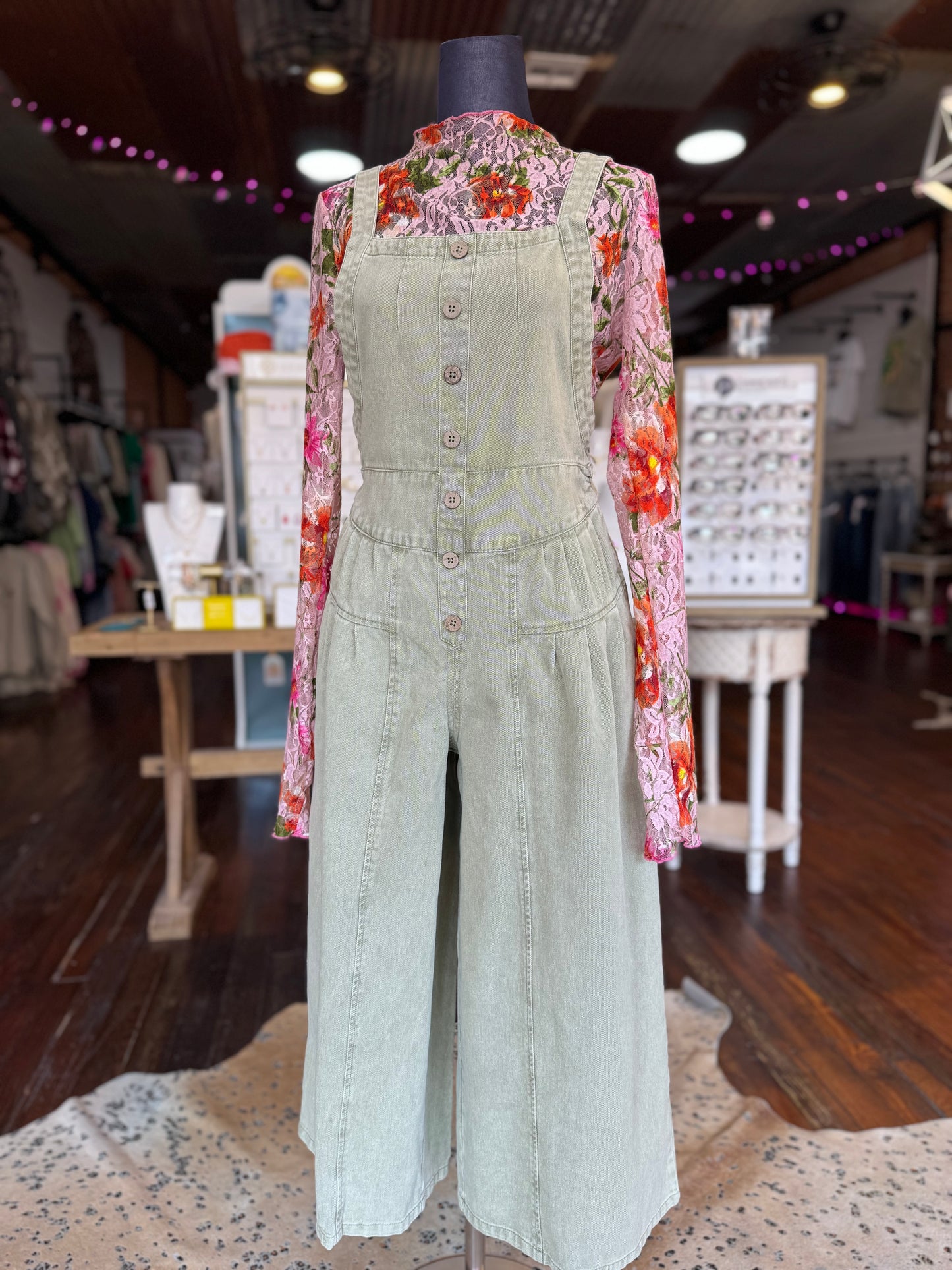 Washed Denim Jumpsuit in Olive
