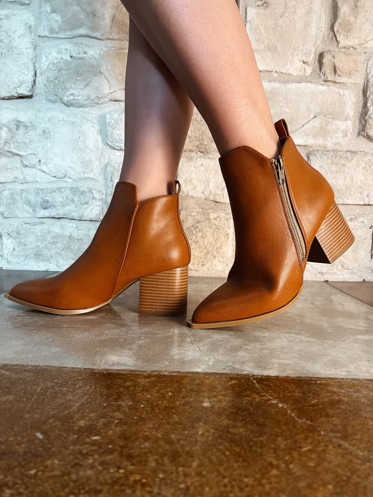 Fall Zipper Booties in Cognac