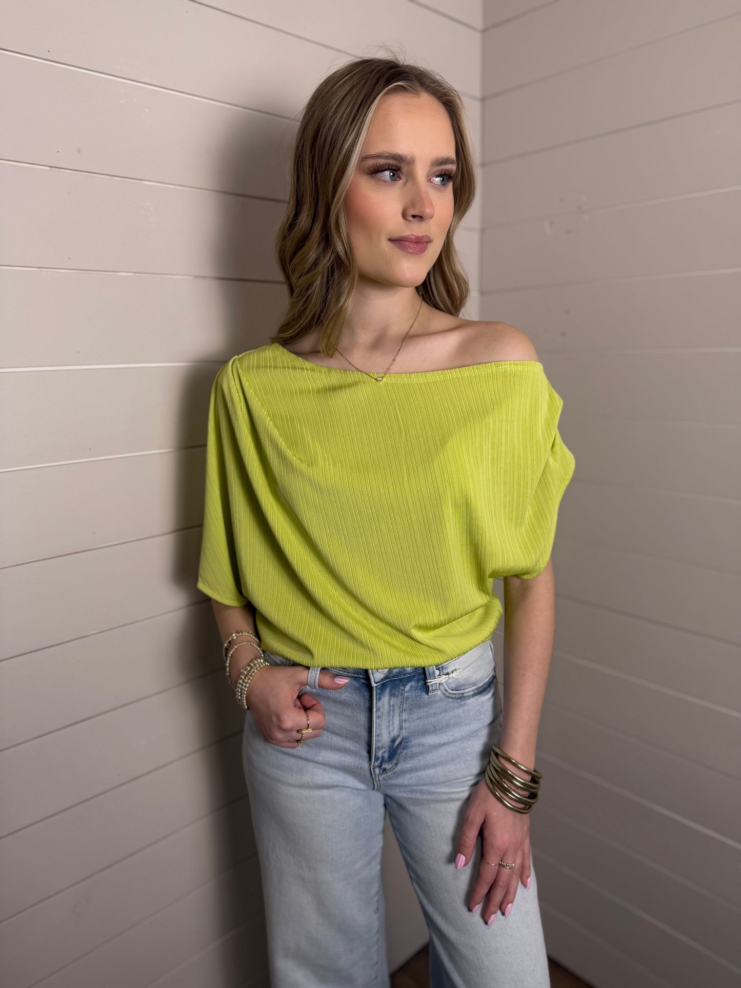 Dolman Asymmetrical Top in Lime