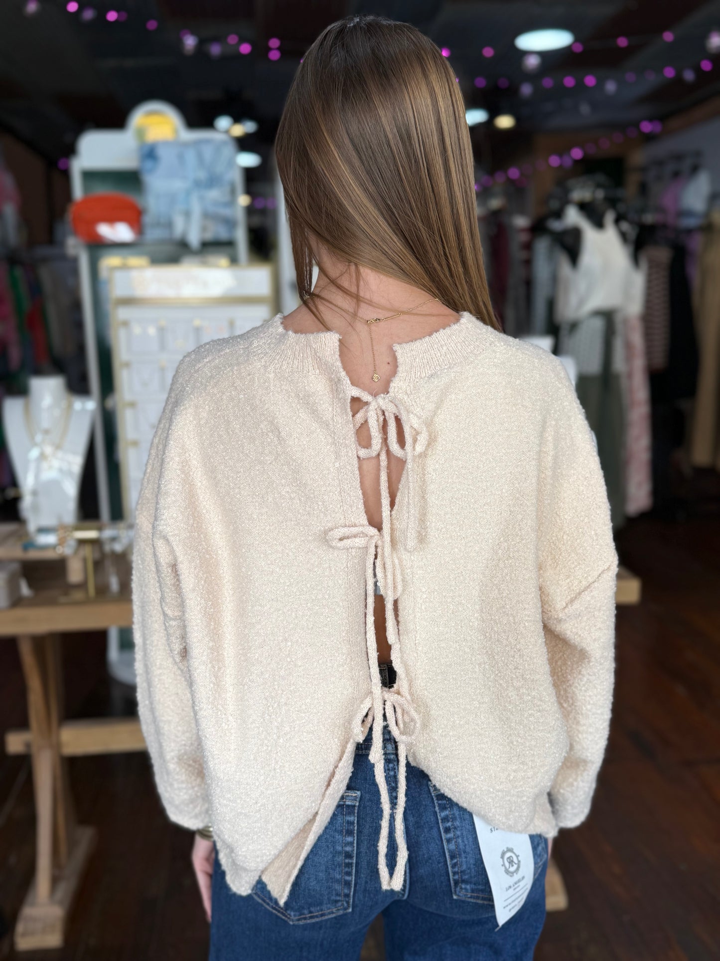 Taupe Open Back Sweater