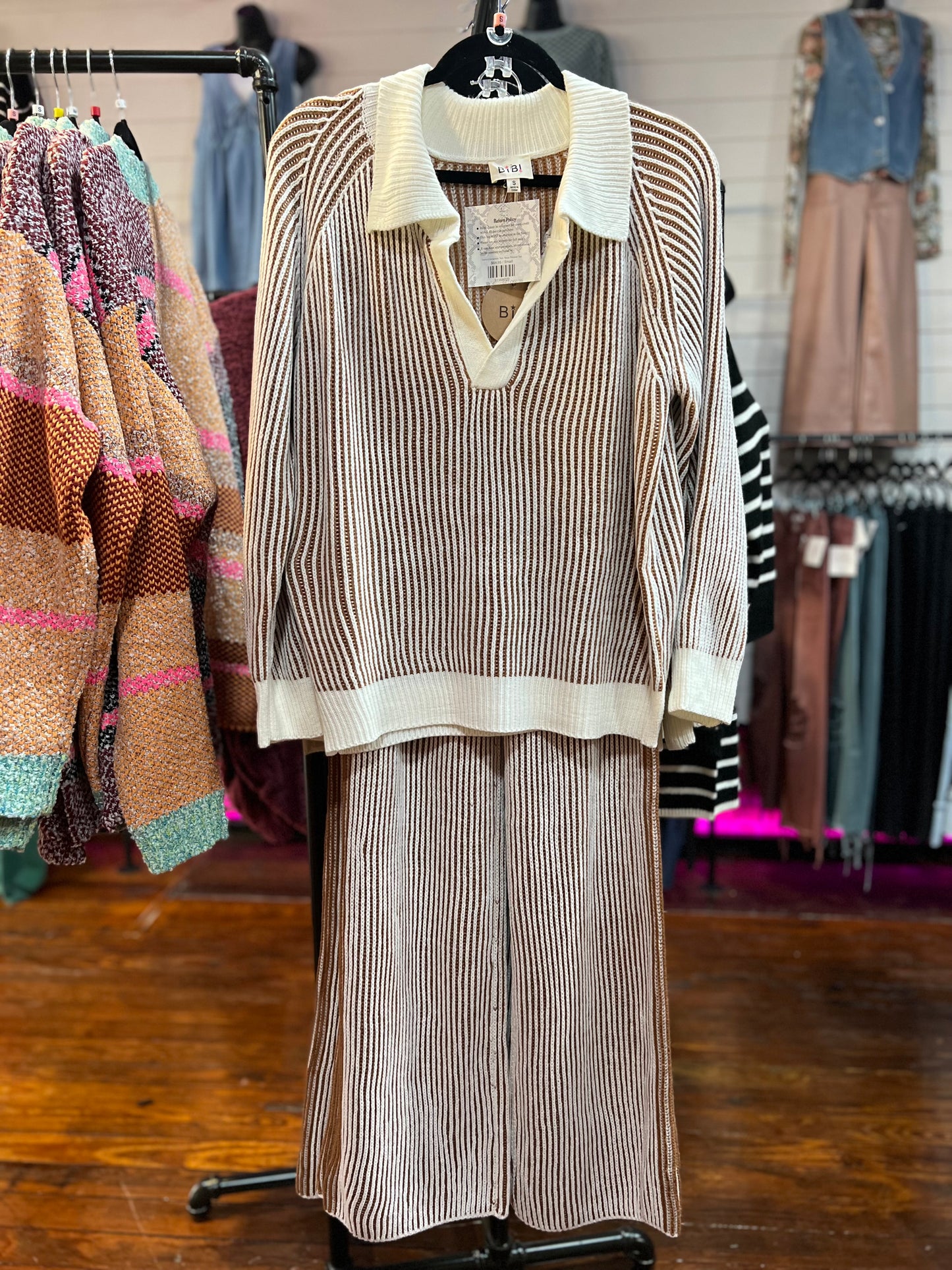 Ivory-Cinnamon Two Tone Ribbed Set