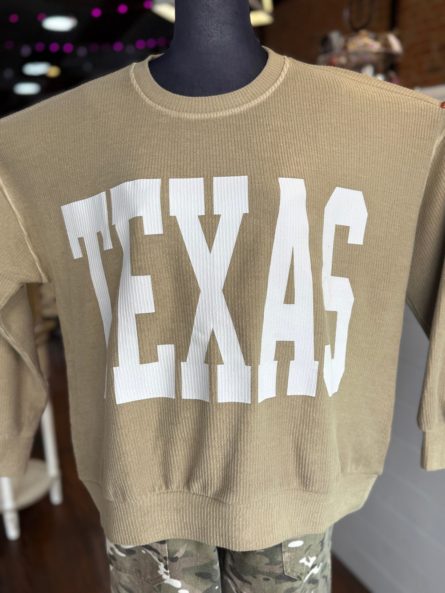 Texas Ribbed Knit Sweatshirt in Khaki