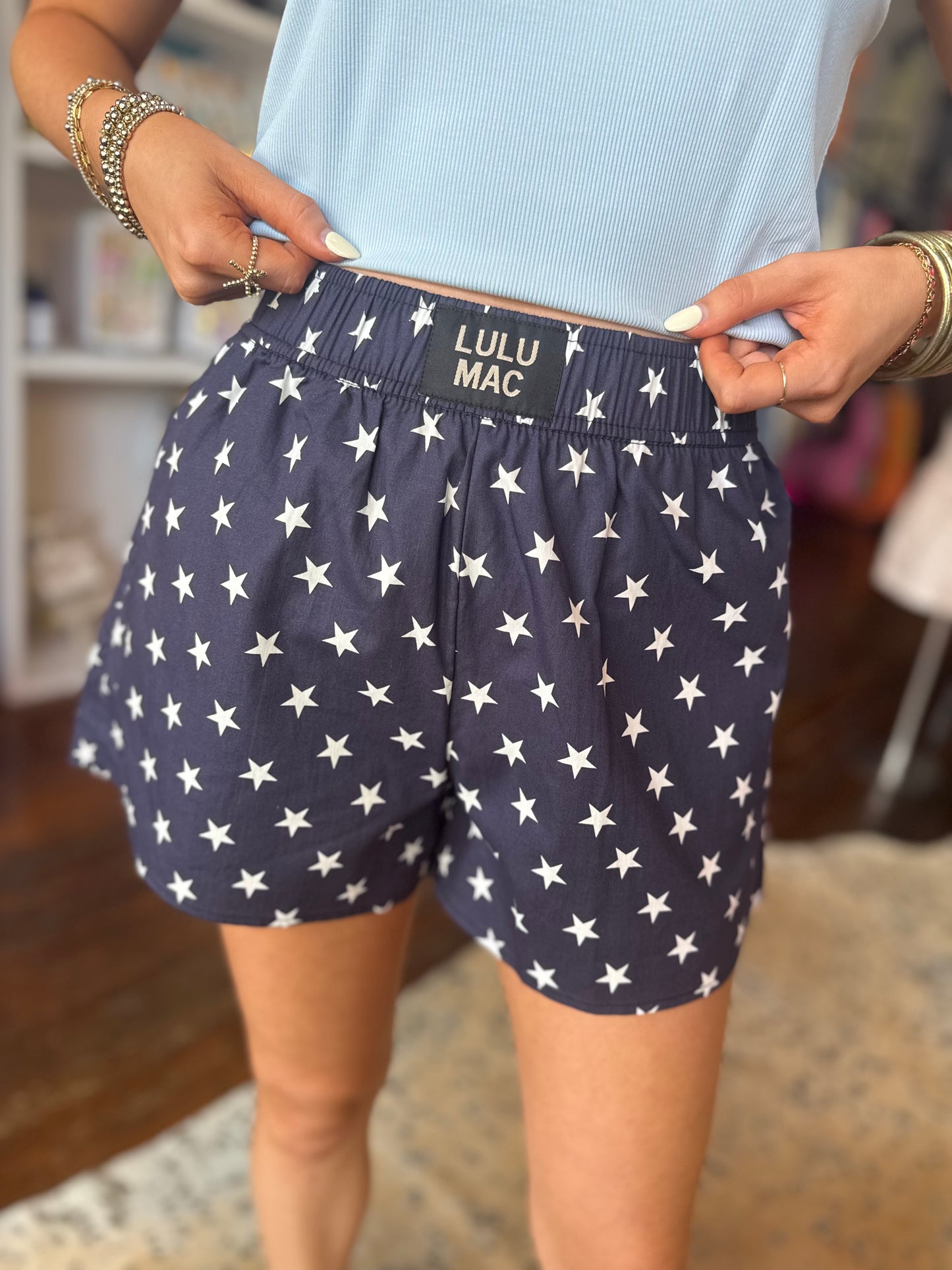 Lulu Mac Star Boxer Navy Shorts