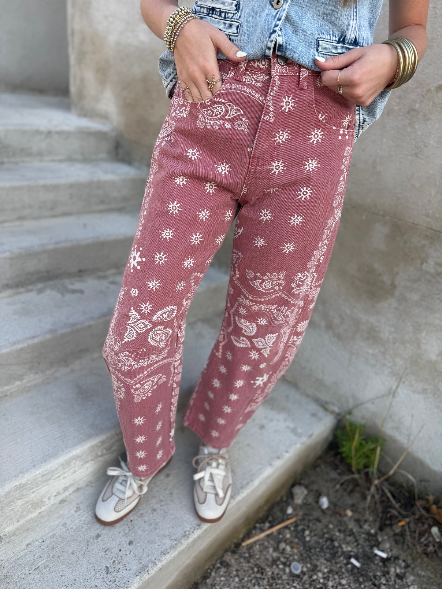 Paisley Denim Pants in Mauve
