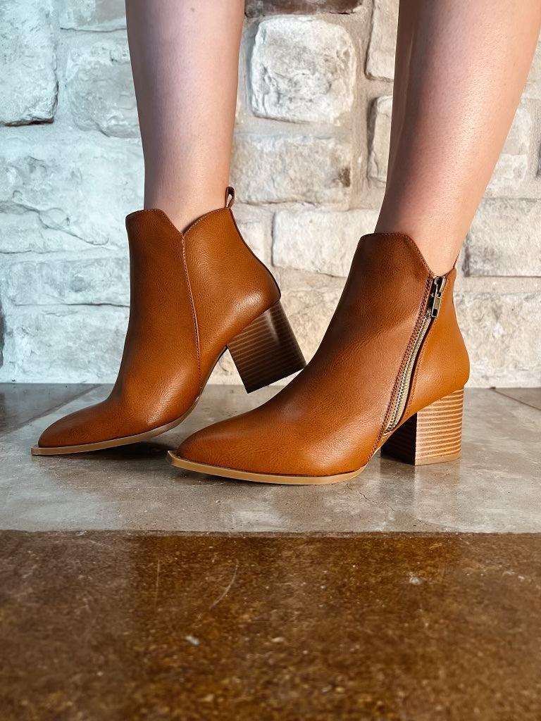 Fall Zipper Booties in Cognac