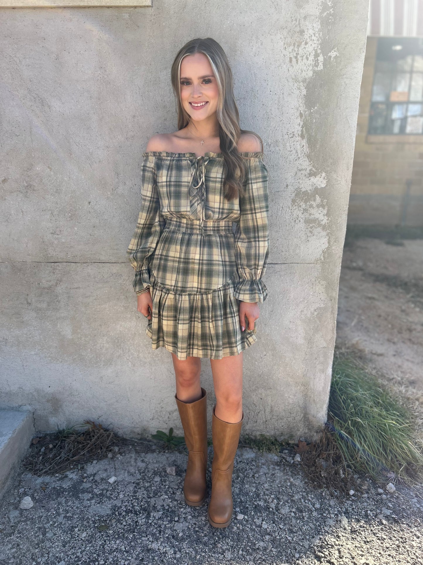 Pam Plaid Mini Dress in Green