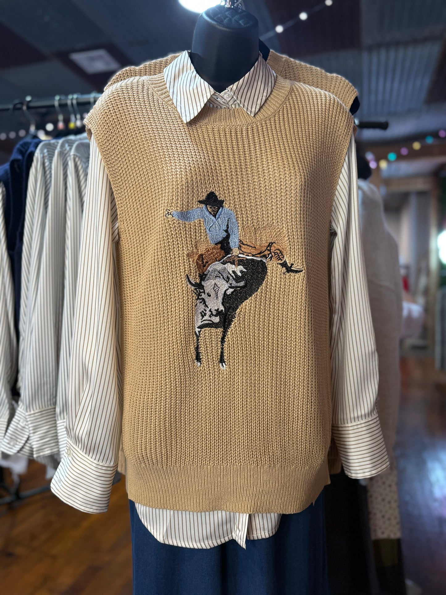 Ride Em Sweater Vest in Taupe