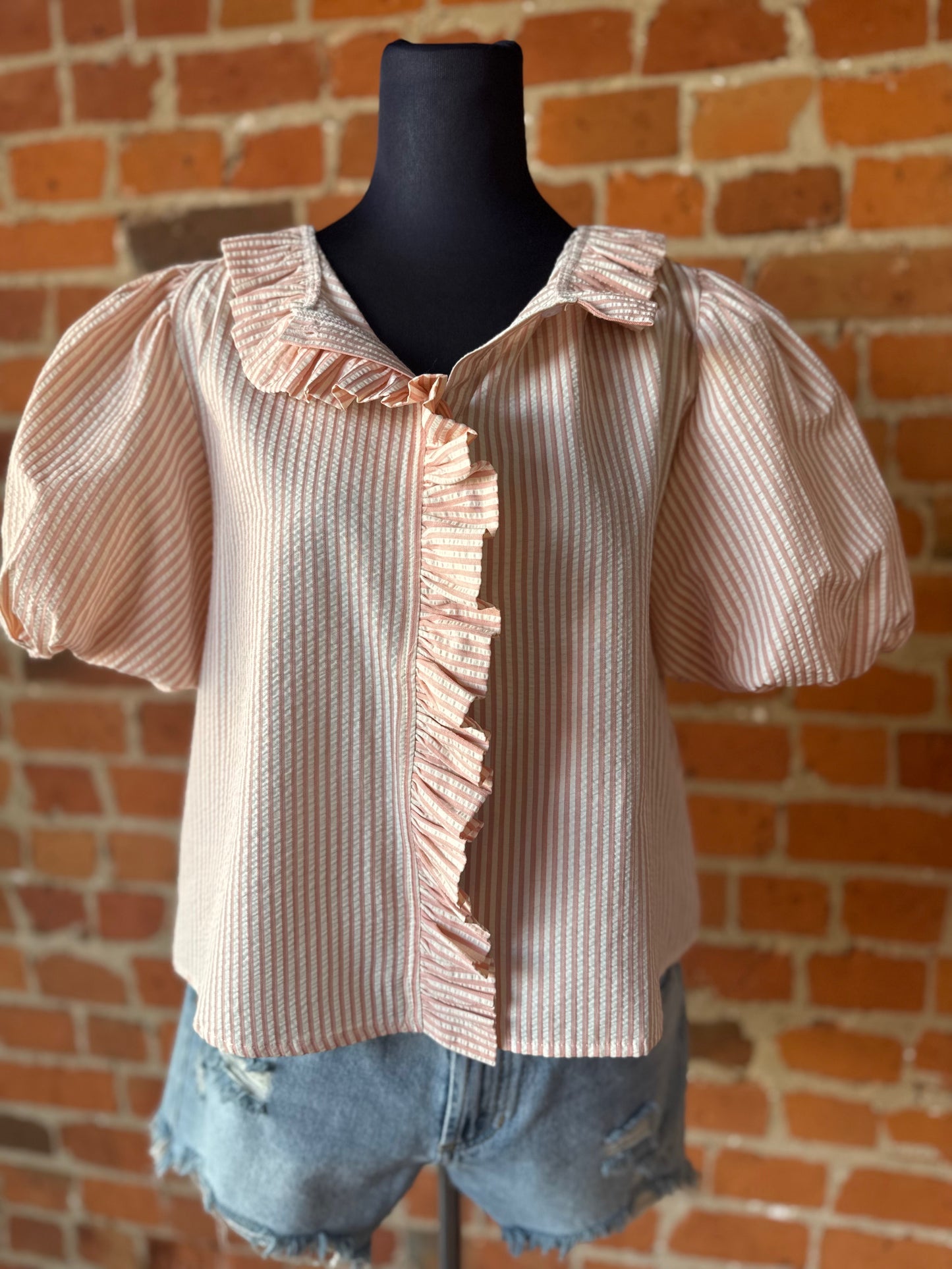 Ruffle Collared Top in Peach Coral