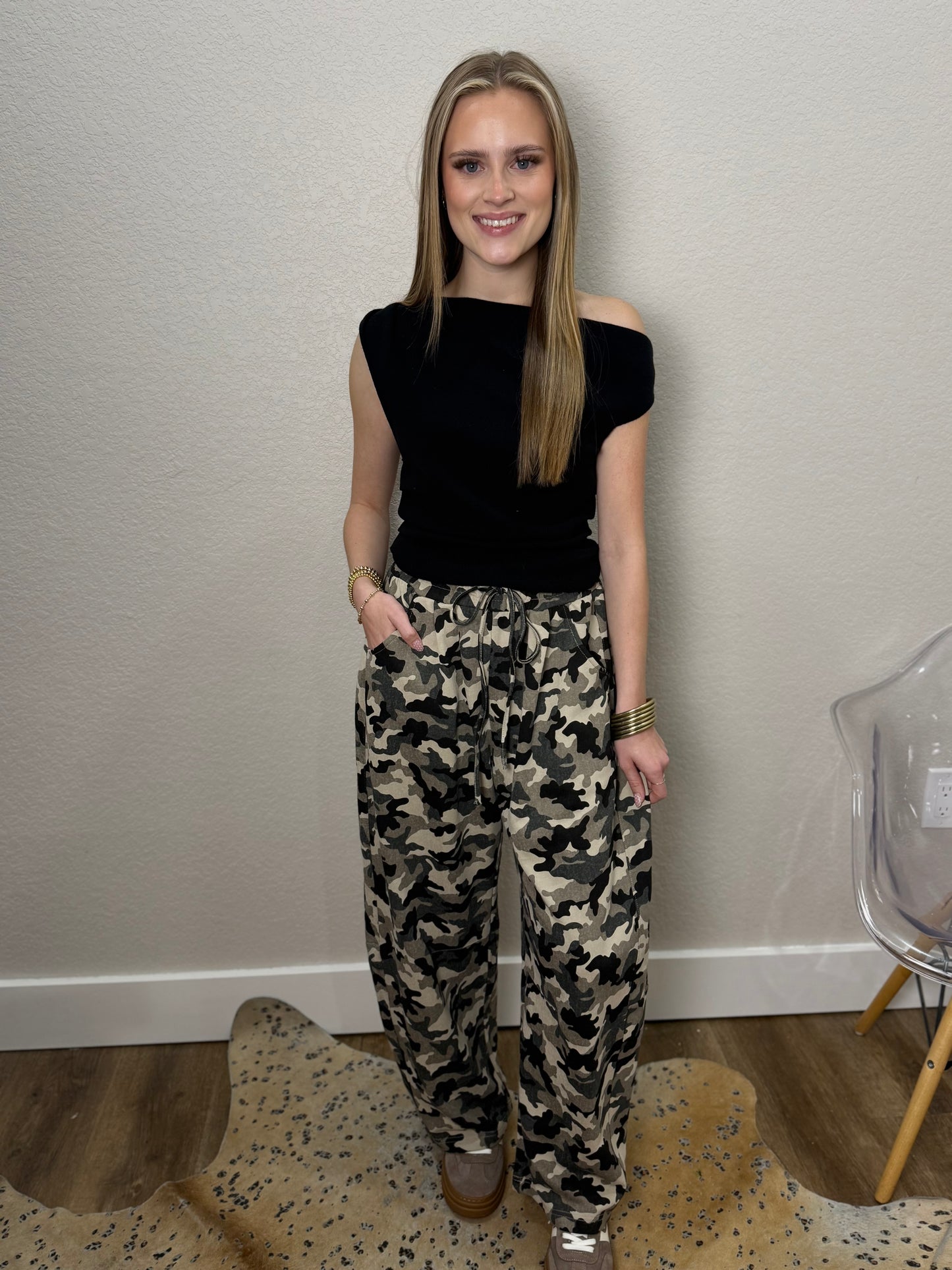 Camo Terry Barrel Pants