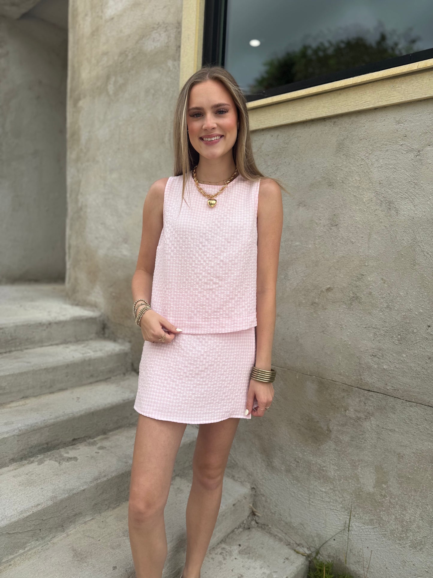 Gingham Checkered Skort Set in Pink