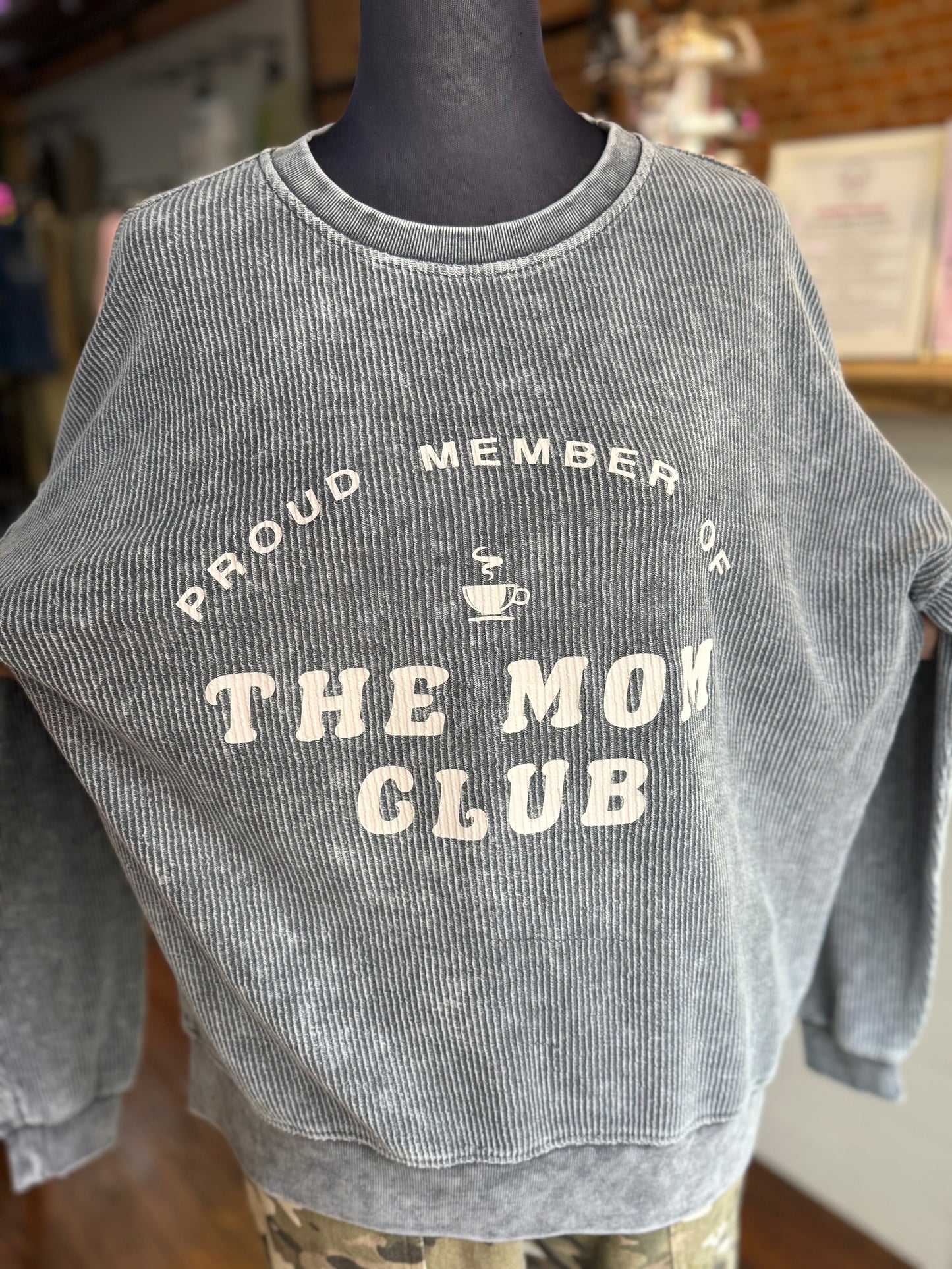 Proud Moms Club Ribbed Sweatshirt in Blue