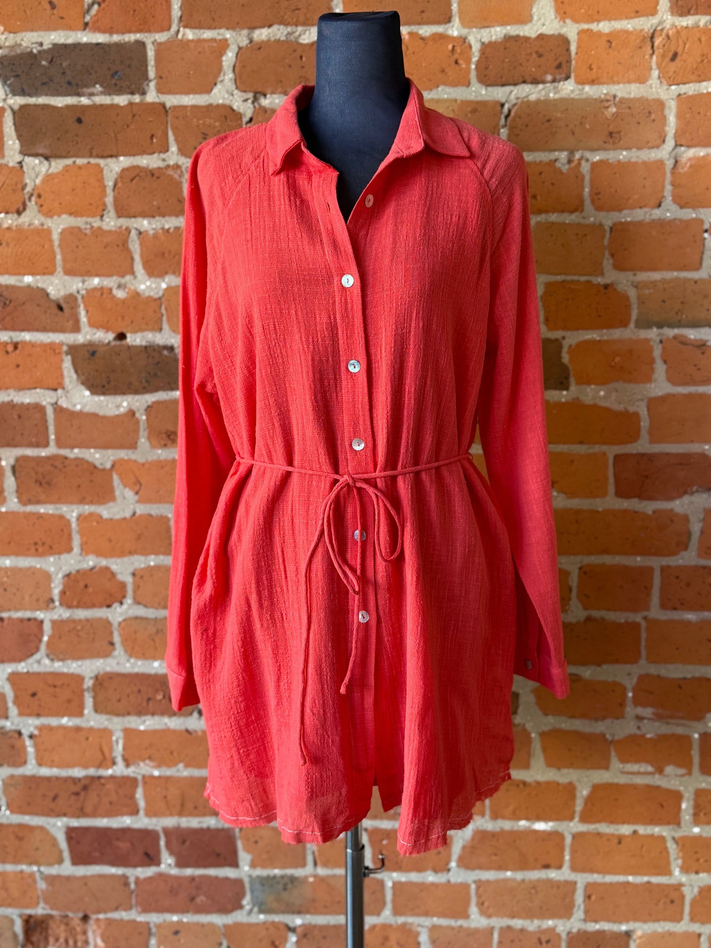 Coral Red Shirt-Romper