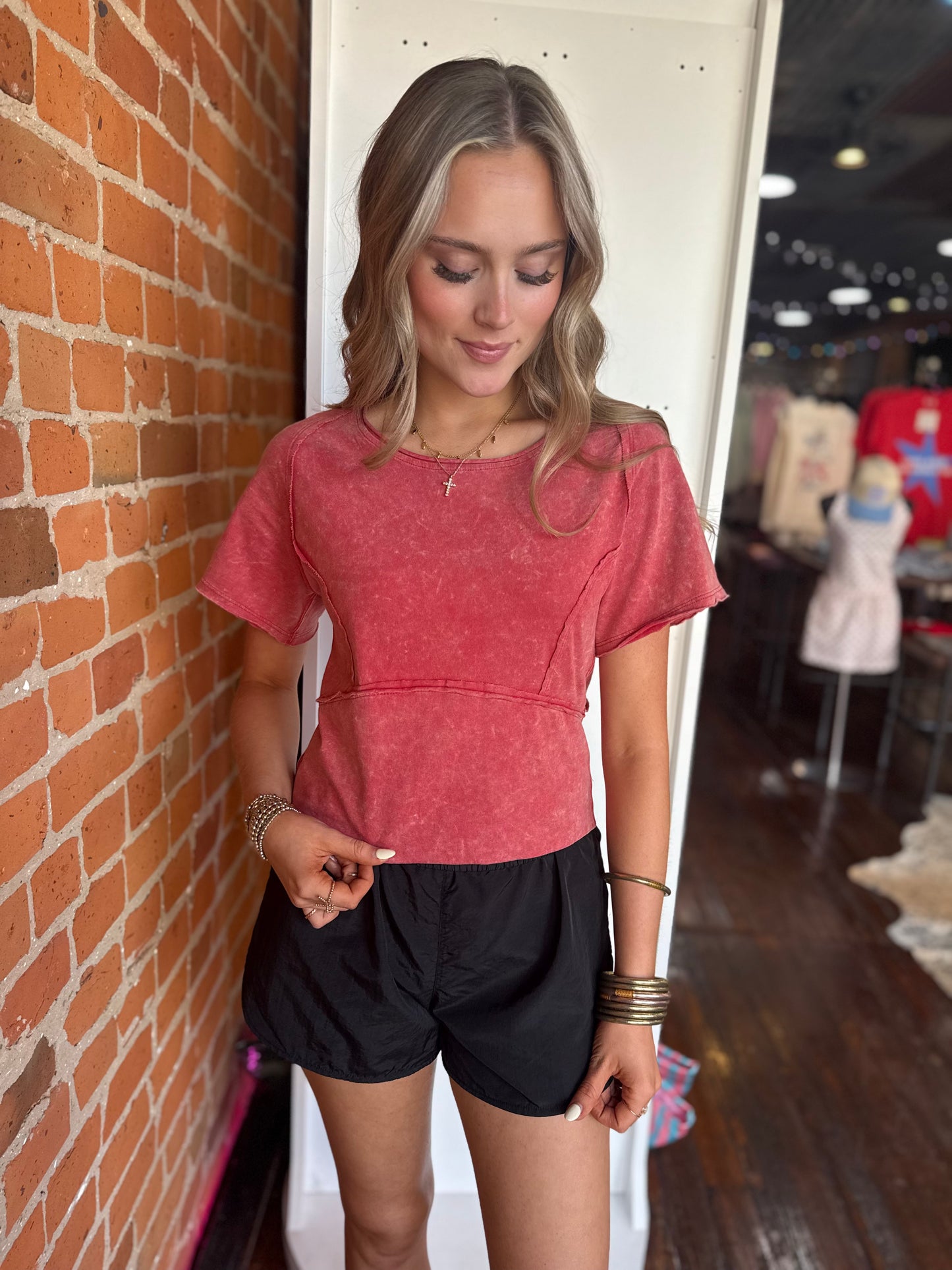 Fitted Casual Athleisure Top in Cherry