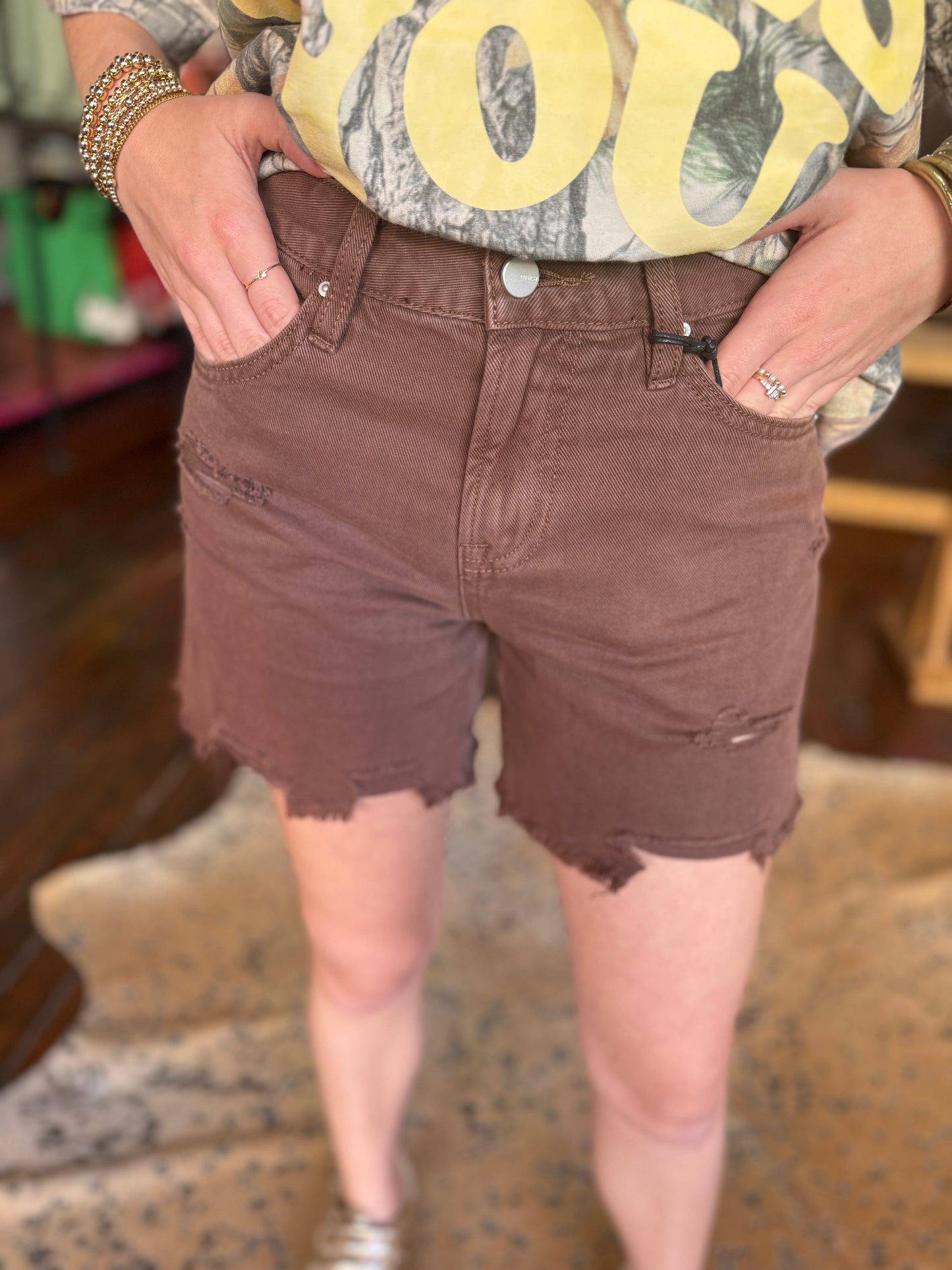 Rigid Boyfriend Midi Shorts in Espresso x Mica