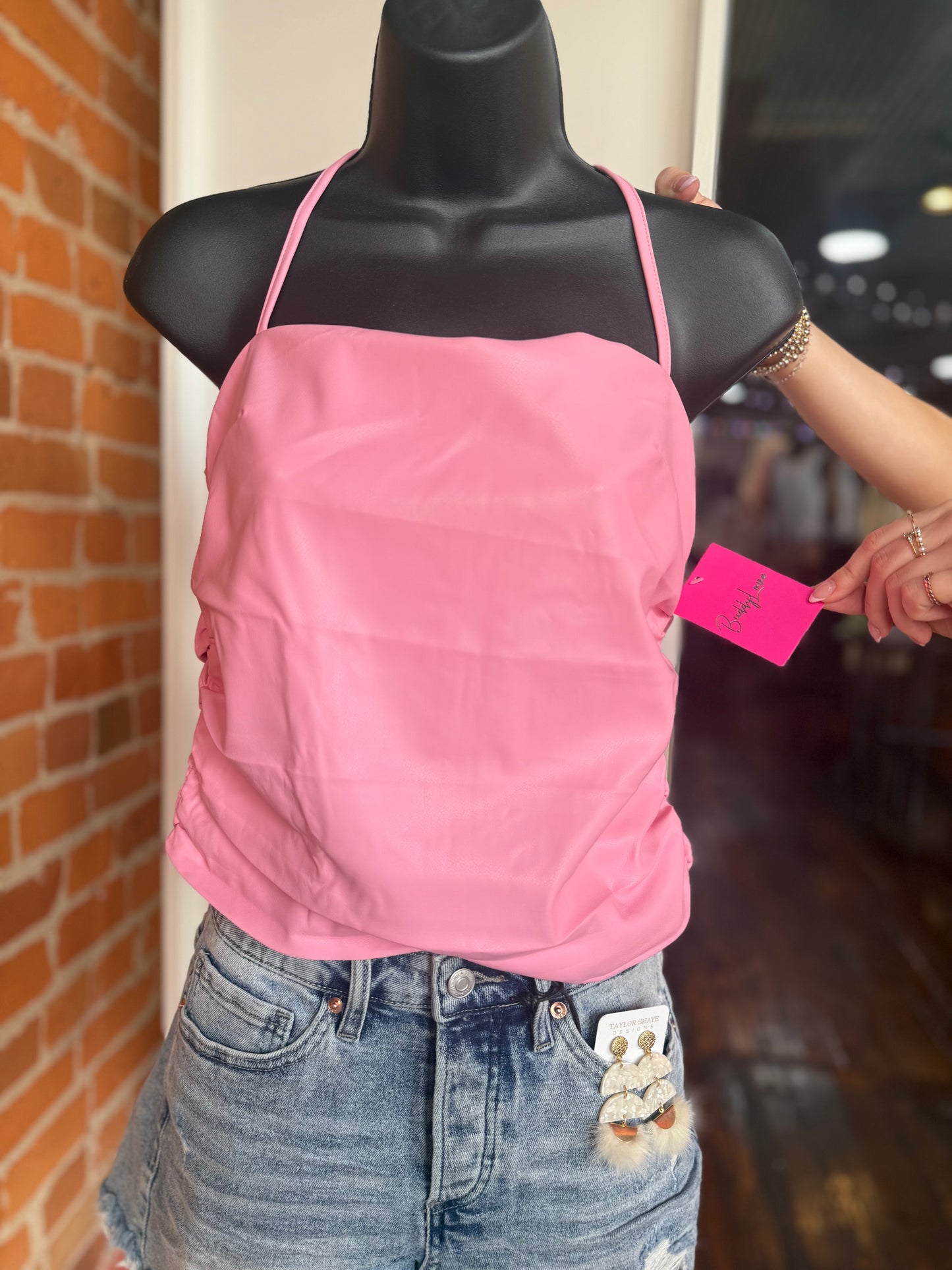 Jolee Vegan Leather Top in Pink x Buddy Love
