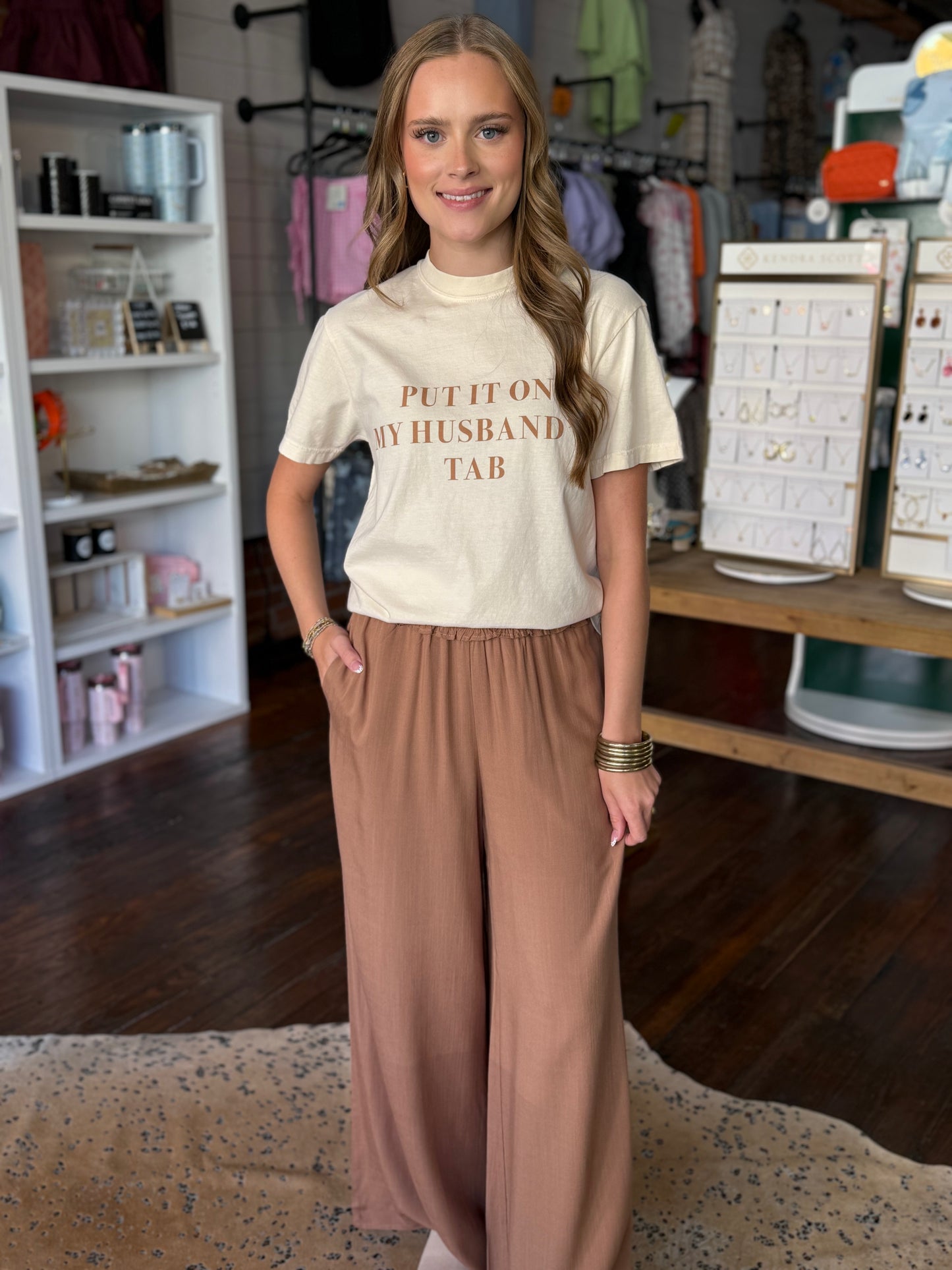 Smocked Wide Leg Pants in Coco