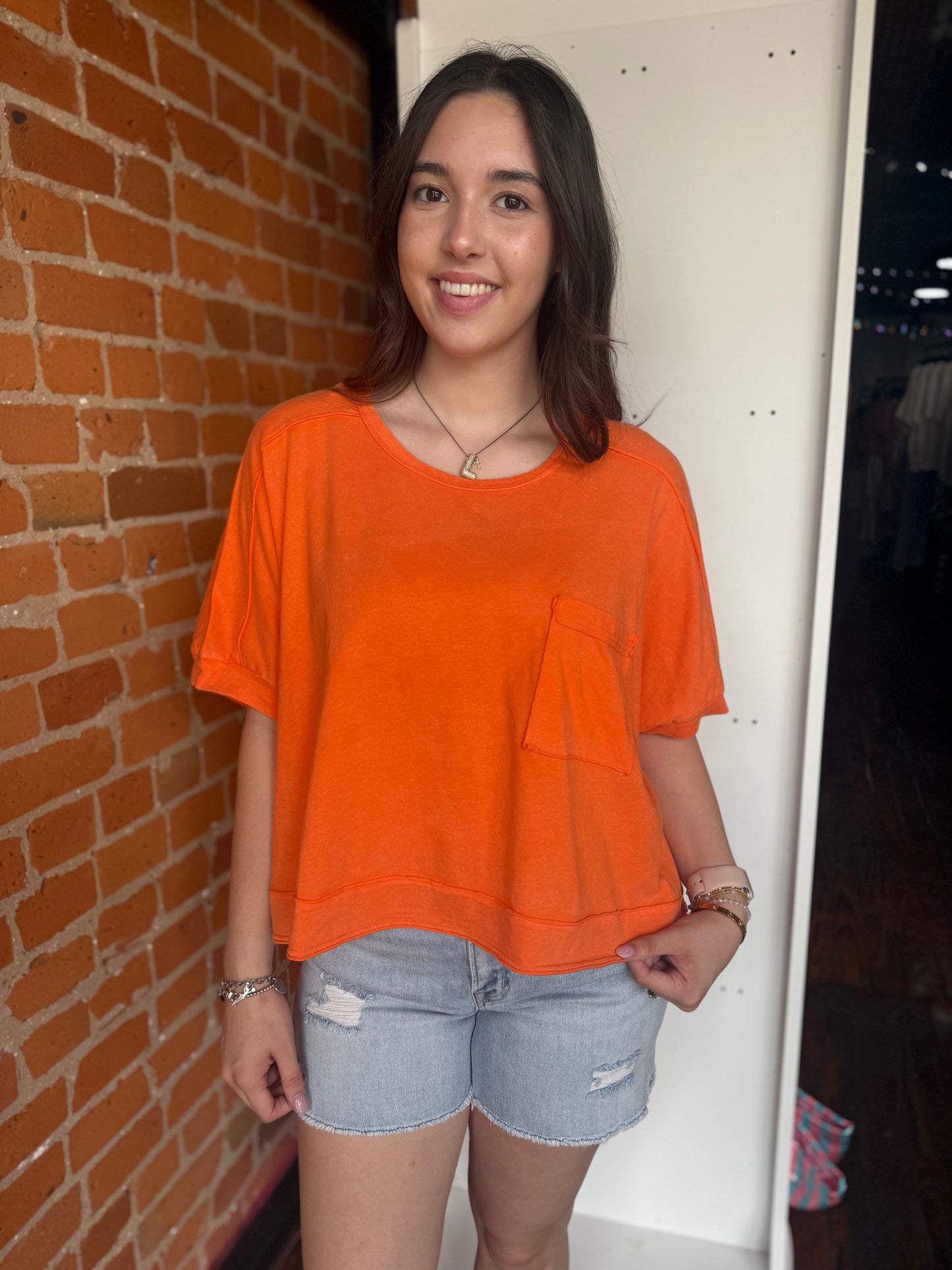 Mineral Washed Oversized Top in Orange