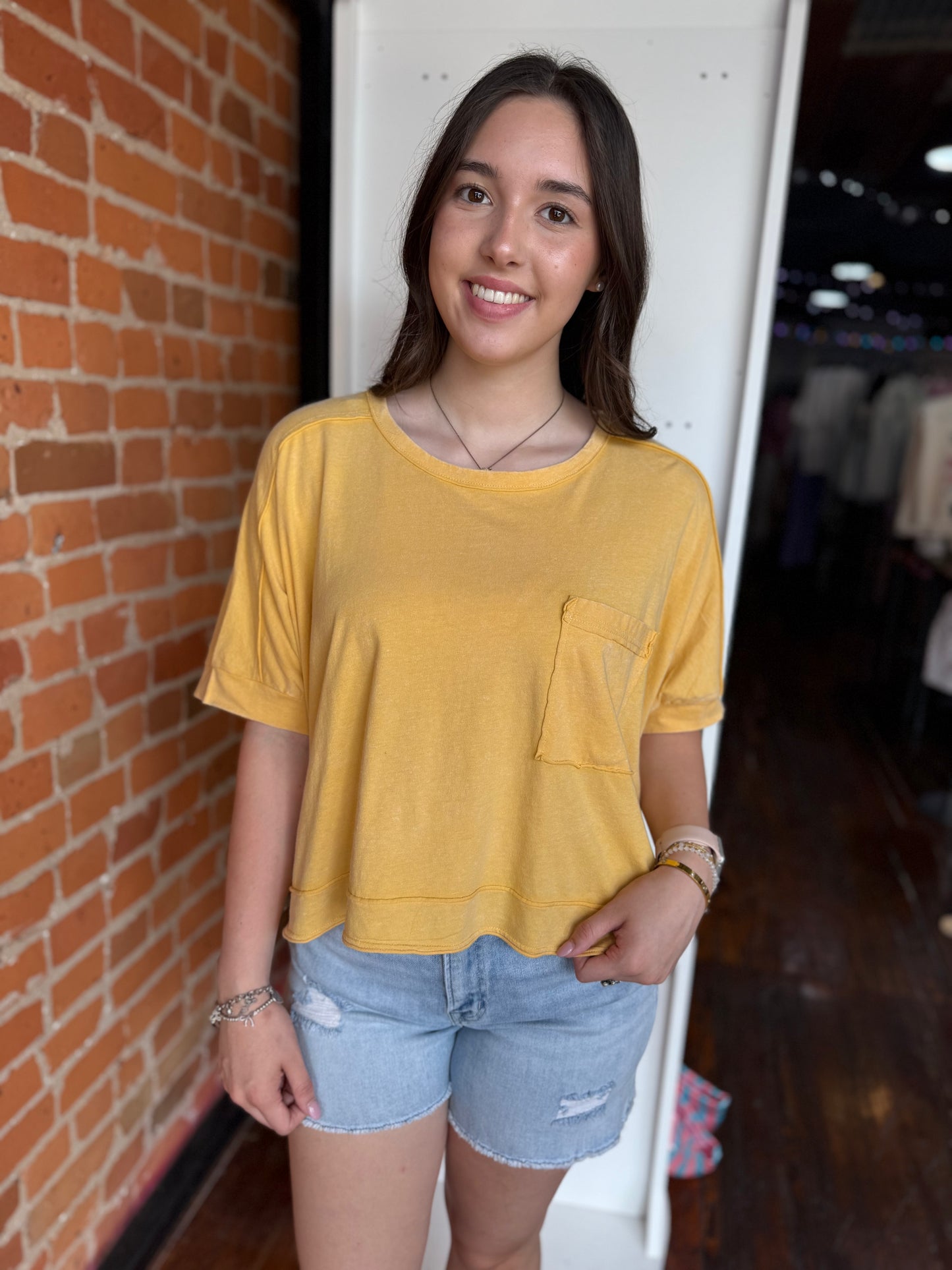 Mineral Washed Oversized Top in Yellow