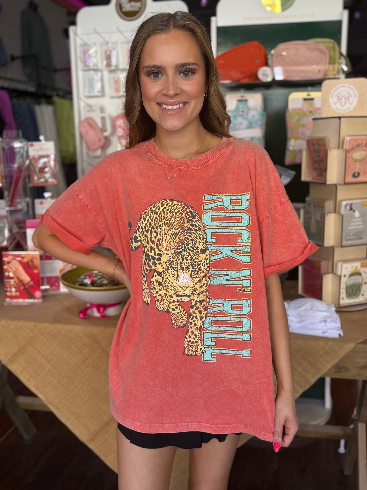 Rock N Roll Leopard Graphic in Orange