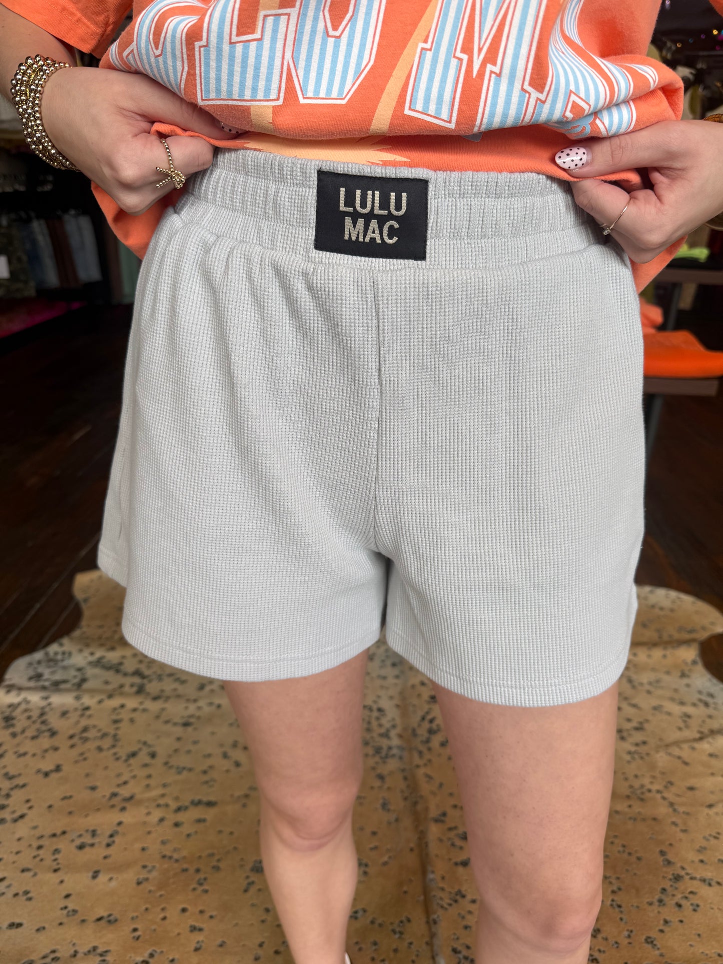 Lulu Mac Waffle Shorts in Grey