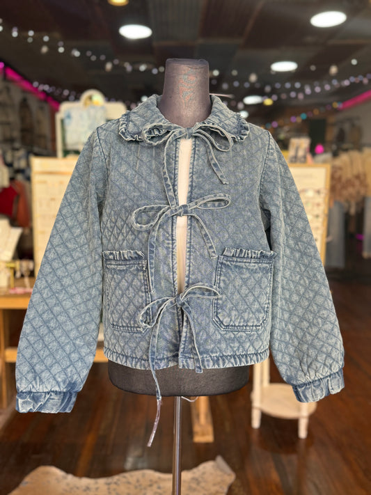 Quilted Denim Front Tie Jacket