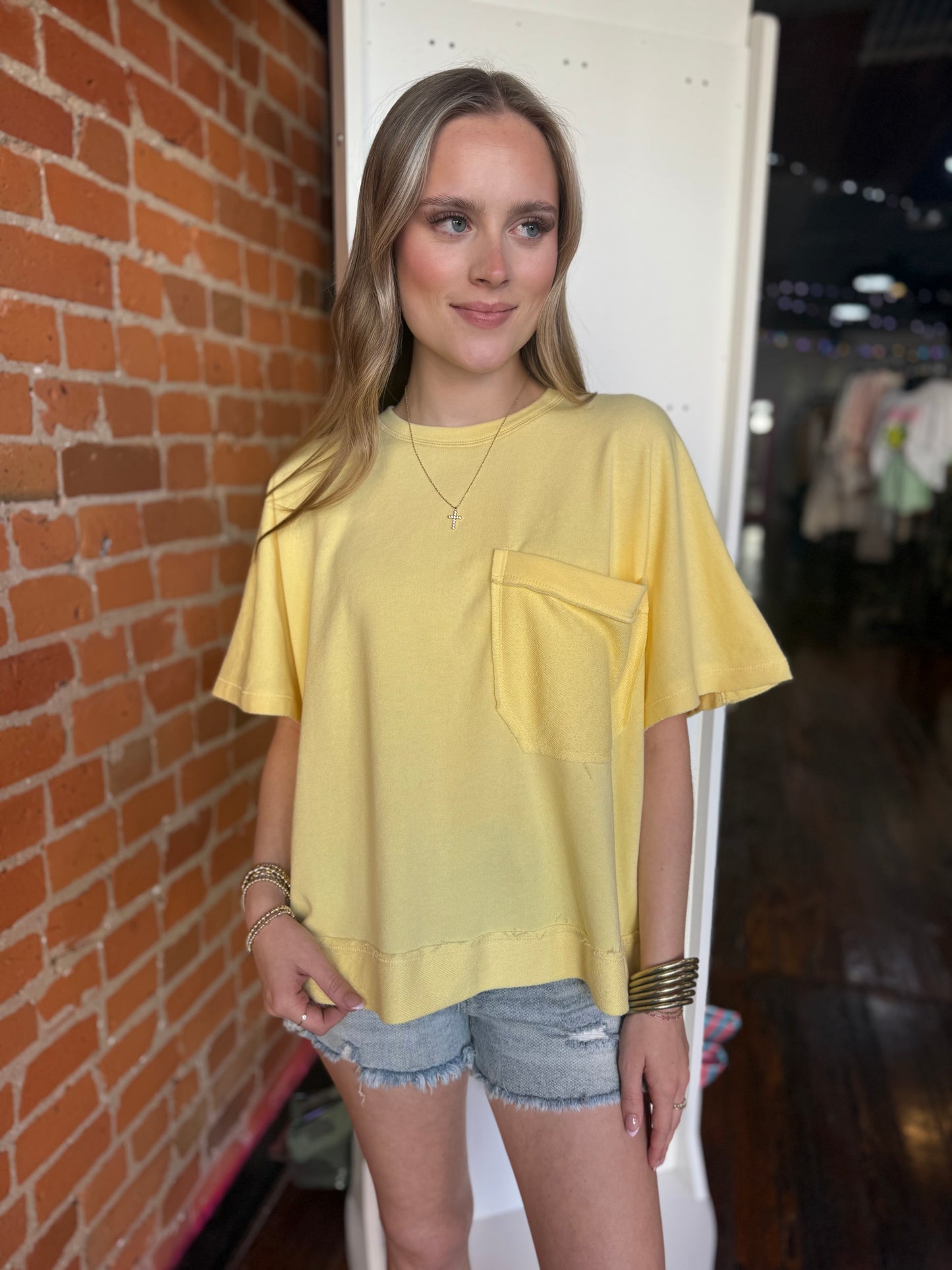 Oversized Offset Pocket Top in Yellow