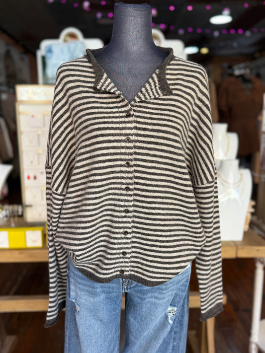 Striped Cardigan in Dark Brown