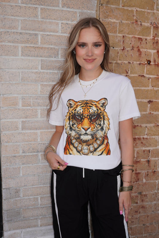 Boujee Glam Tiger Graphic in White
