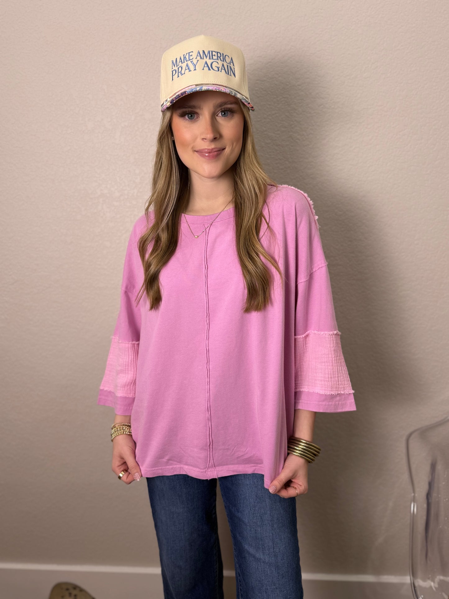 Polly Pink Acid Wash Pullover Top