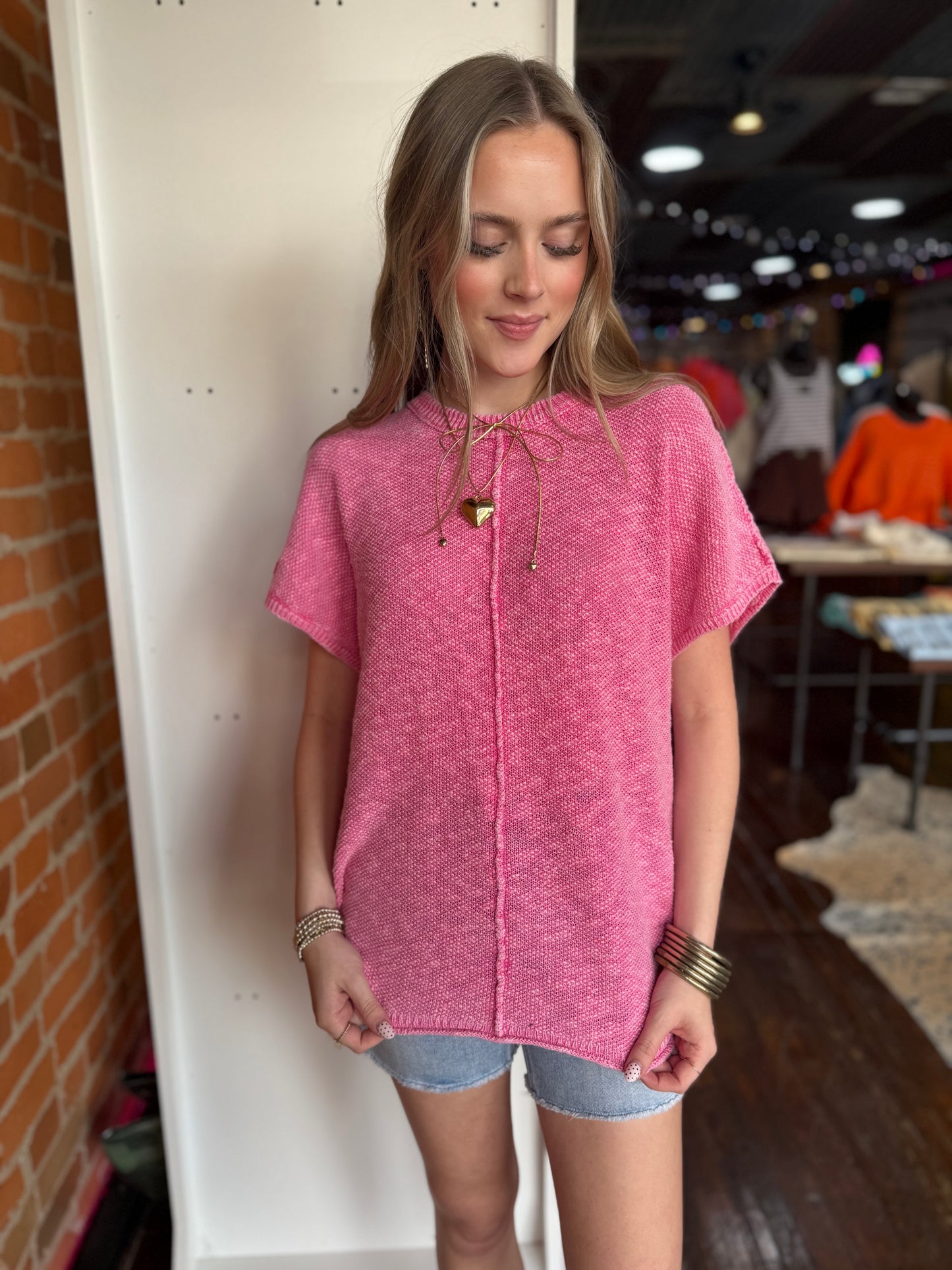 Casual Summer Sweater Top in Pink