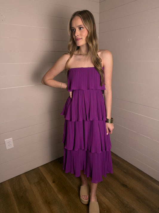 Layered Midi Dress in Dk Purple